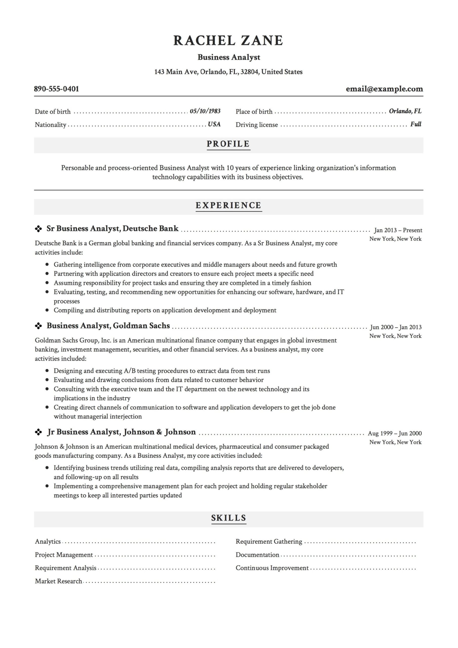 Sample Resume Of Corporate Actions Analyst Business Analyst Resume Examples & Writing Guide 2022
