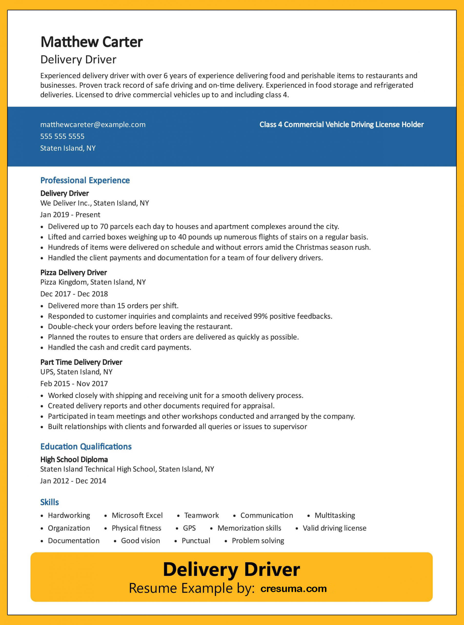 Samples Of Driving Resume with Cash Collection Delivery Driver Resume Example and Writing Guide Cresuma