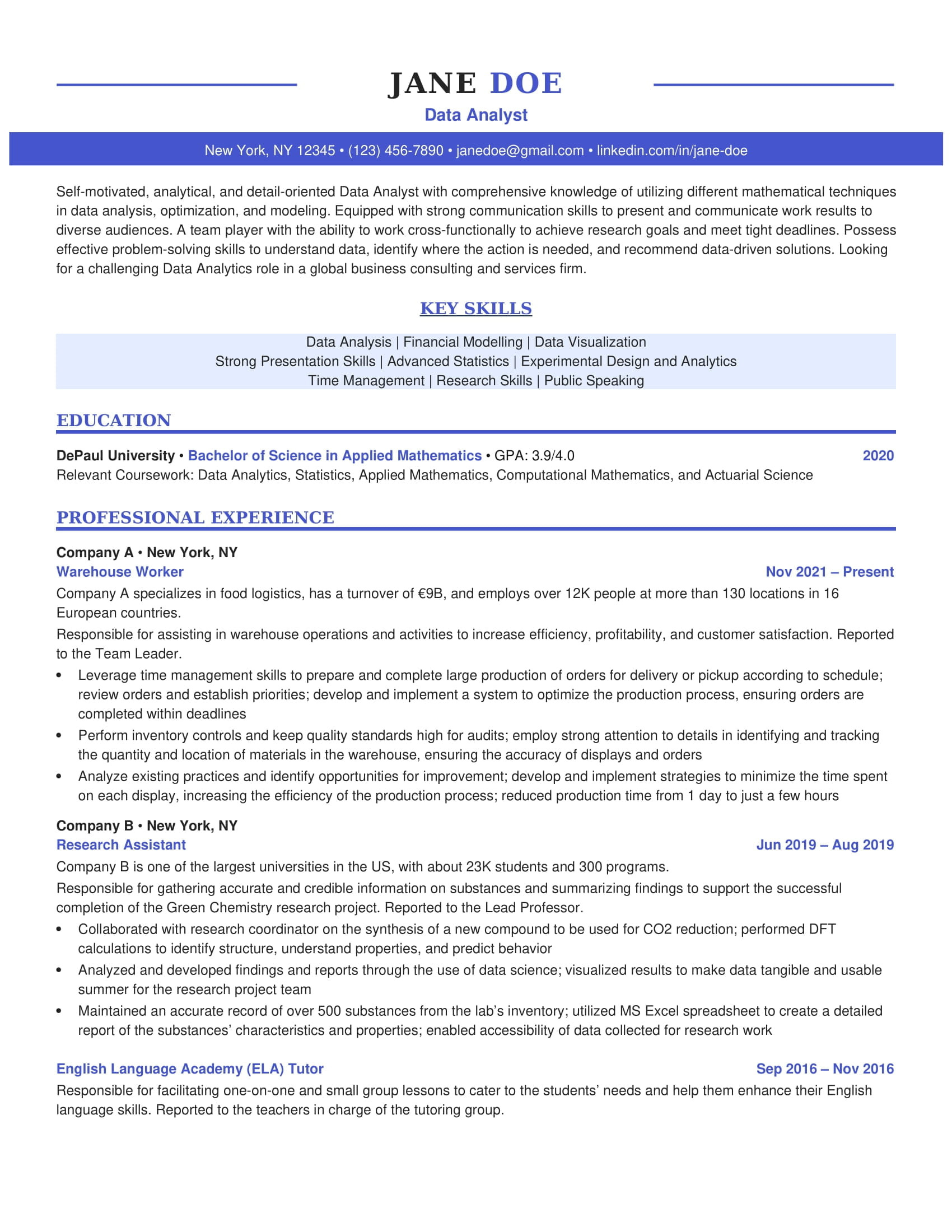 Samples Of Education Resumes Depaul Unv How to Write A Resume with No Experience – Careerhigher