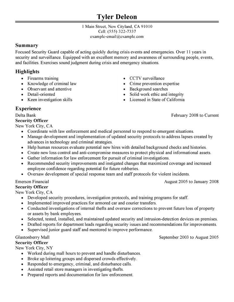 Security Guard Resume Template for Free Security Guard Resume Sample Security Guard Resume Security Guard …