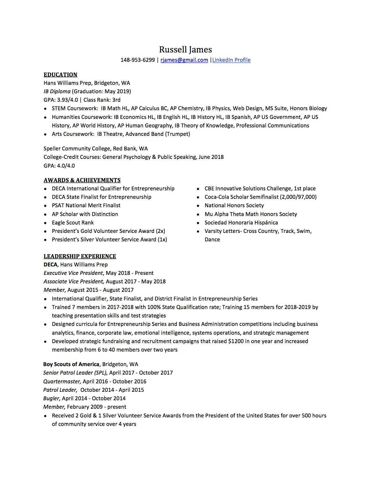 Template for High School Resume for College Admissions High School Resume: How to Write the Best One (multiple Templates …
