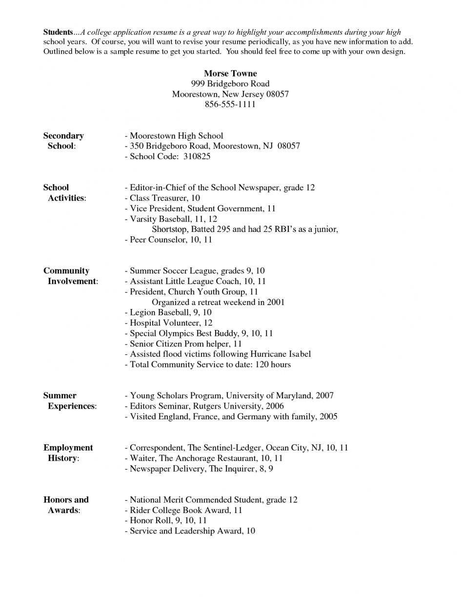 Template for High School Resume for College Admissions High School Student Sample Resume Academic Templates Activities …