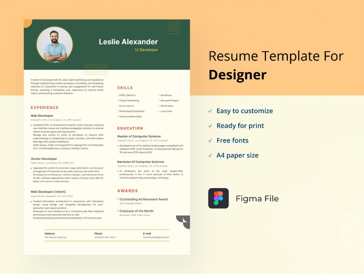Ui Developer Resume Template Free Download Ui Developer Resume Template Figma – Ui4free.com