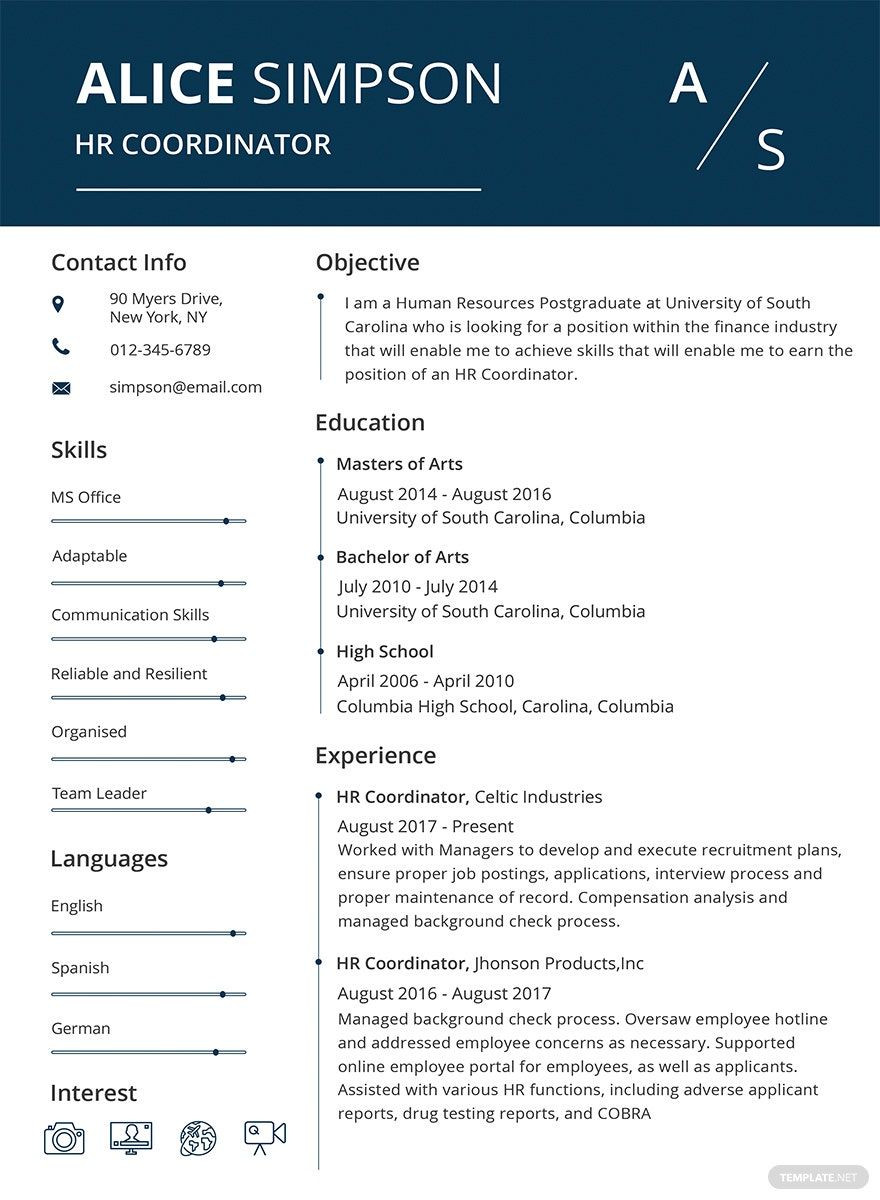 University Of south Carolina Resume Template Hr Resume/cv format Template – Word Psd Indesign Apple Pages …