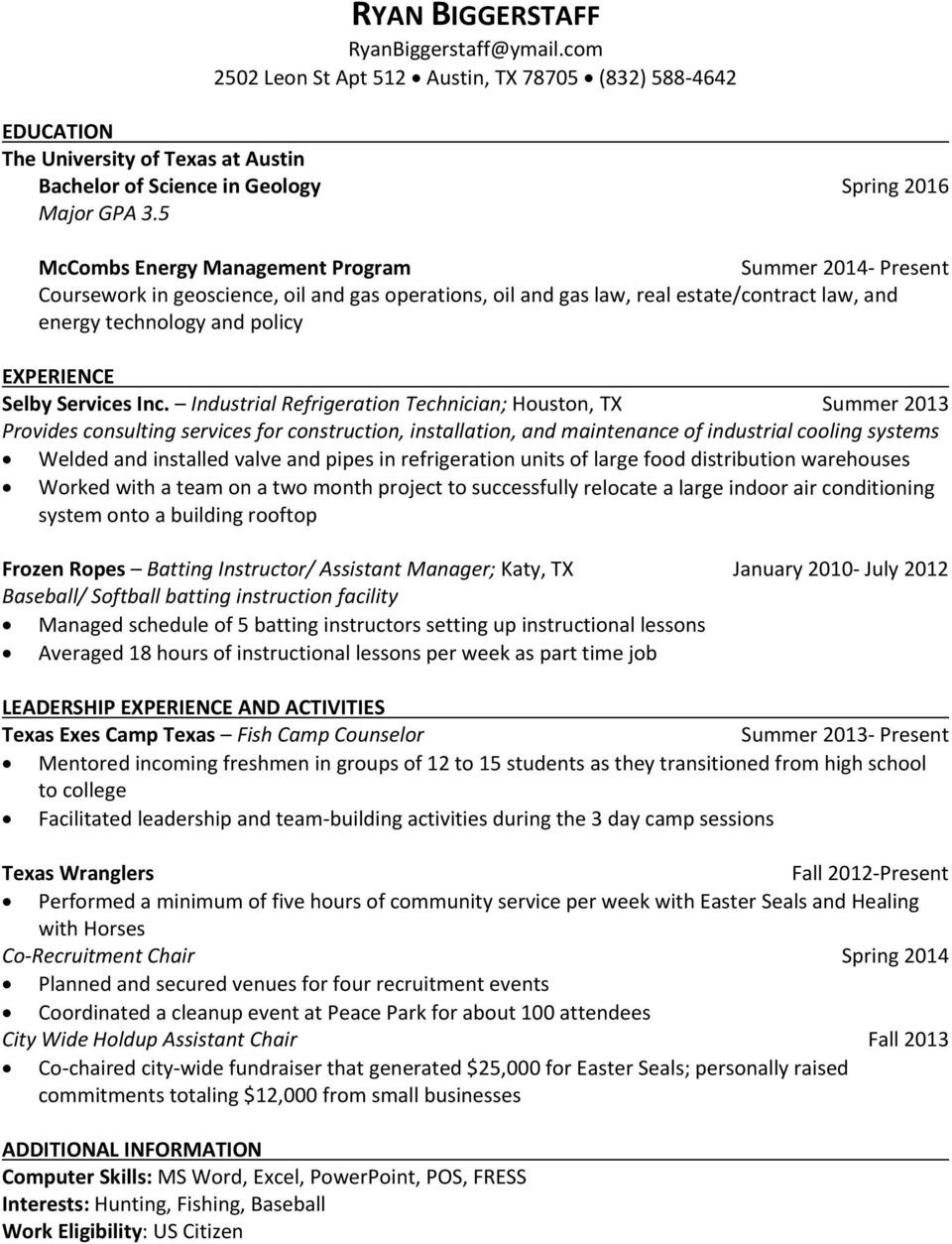 University Of Texas Mccombs Resume Template Mccombs Energy Management Students Resumes for Land Positions …