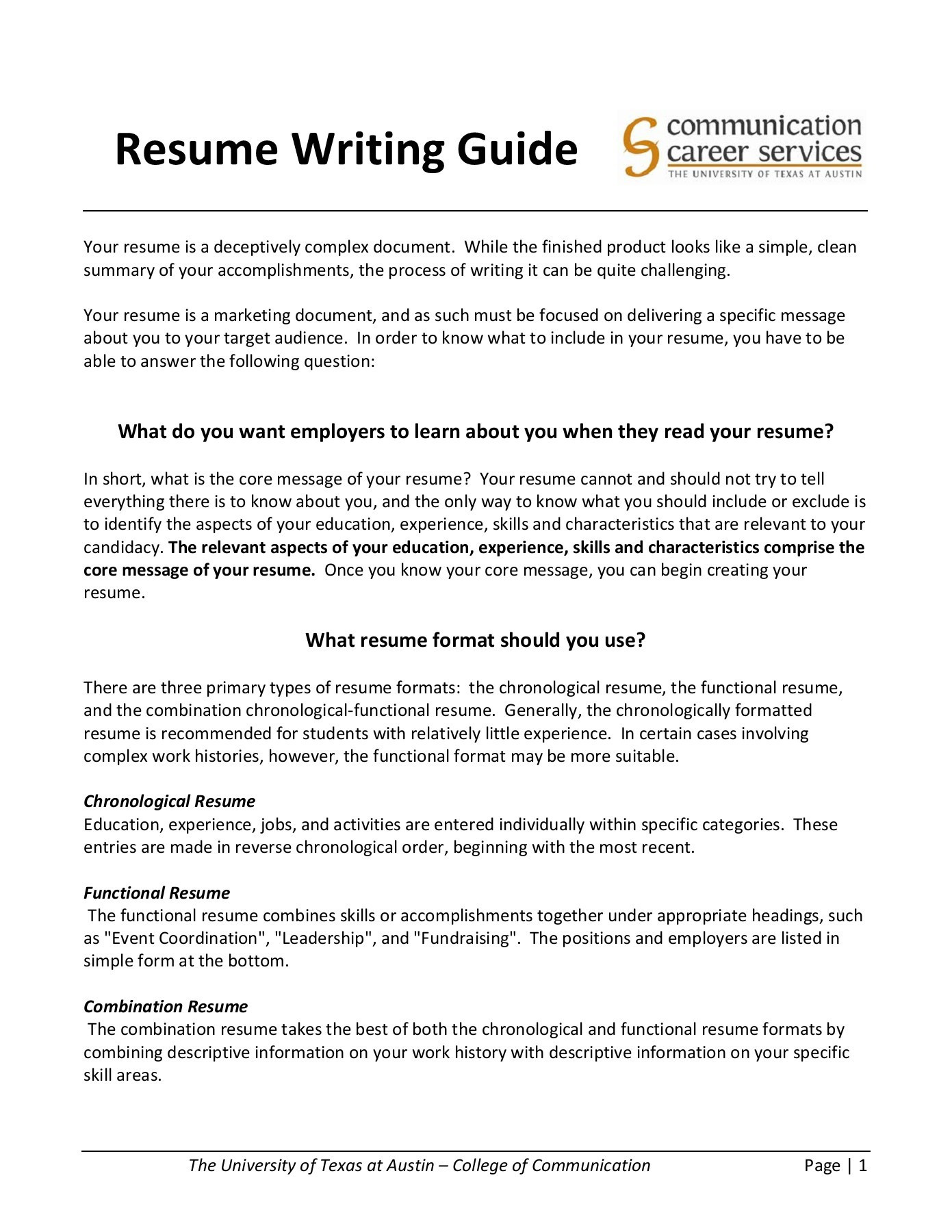 University Of Texas Mccombs Resume Template Resume Writing Guide – Moody College Of Communication Pages 1 – 20 …