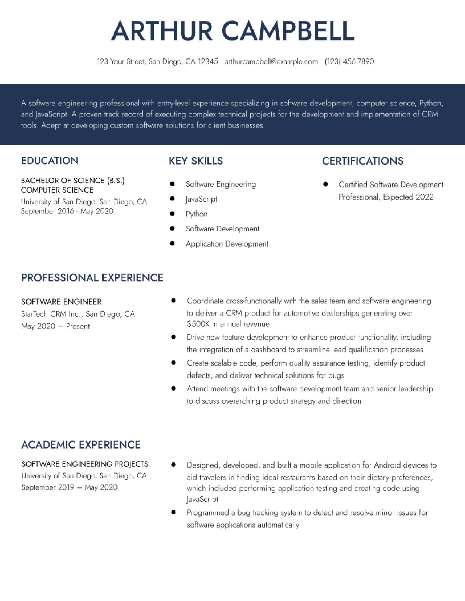 1 Year Experience Resume Sample for software Developer Entry-level software Engineer Resume Examples In 2022 …