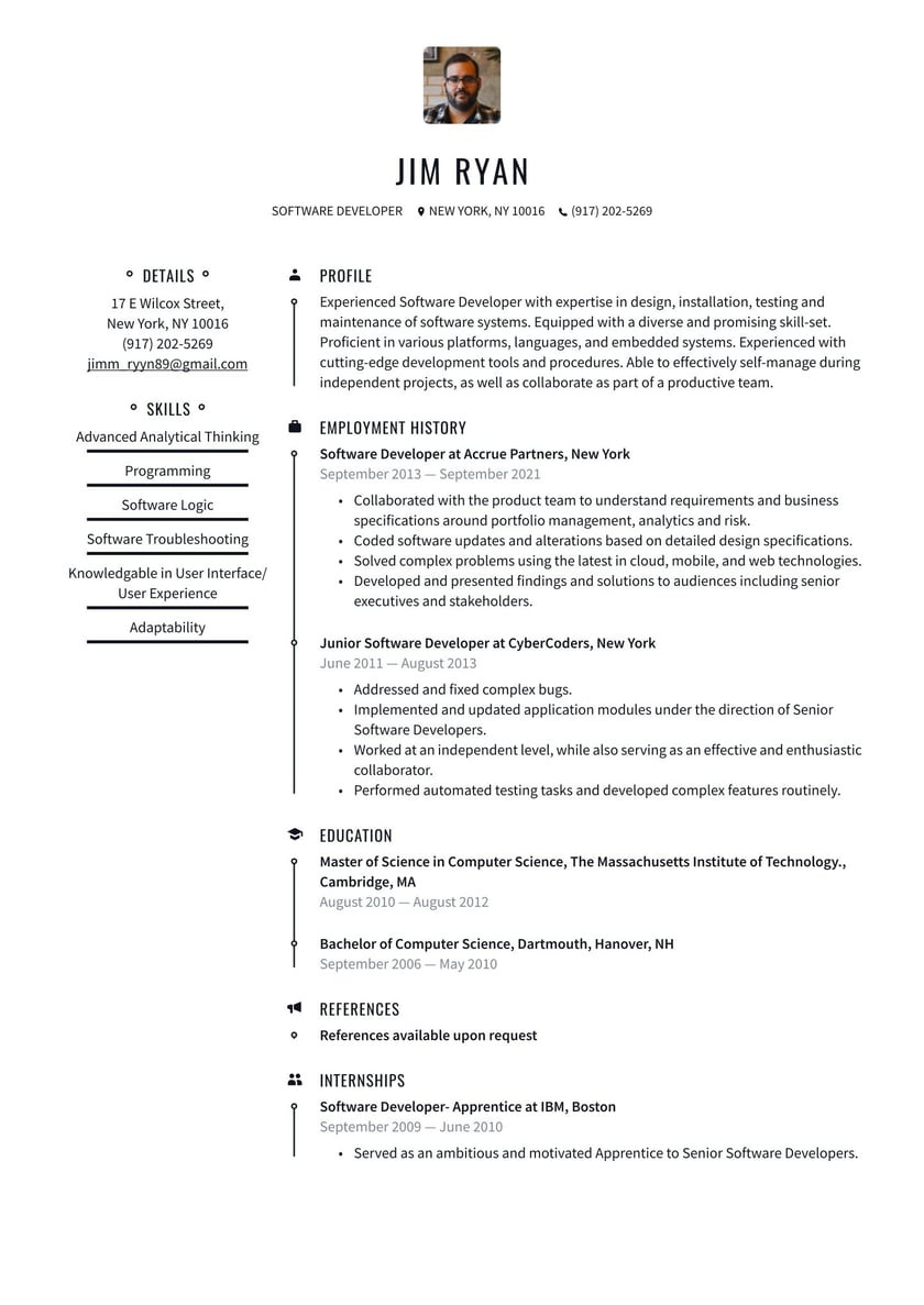 1 Year Experience Resume Sample for software Developer software Developer Resume Examples & Writing Tips 2022 (free Guide)