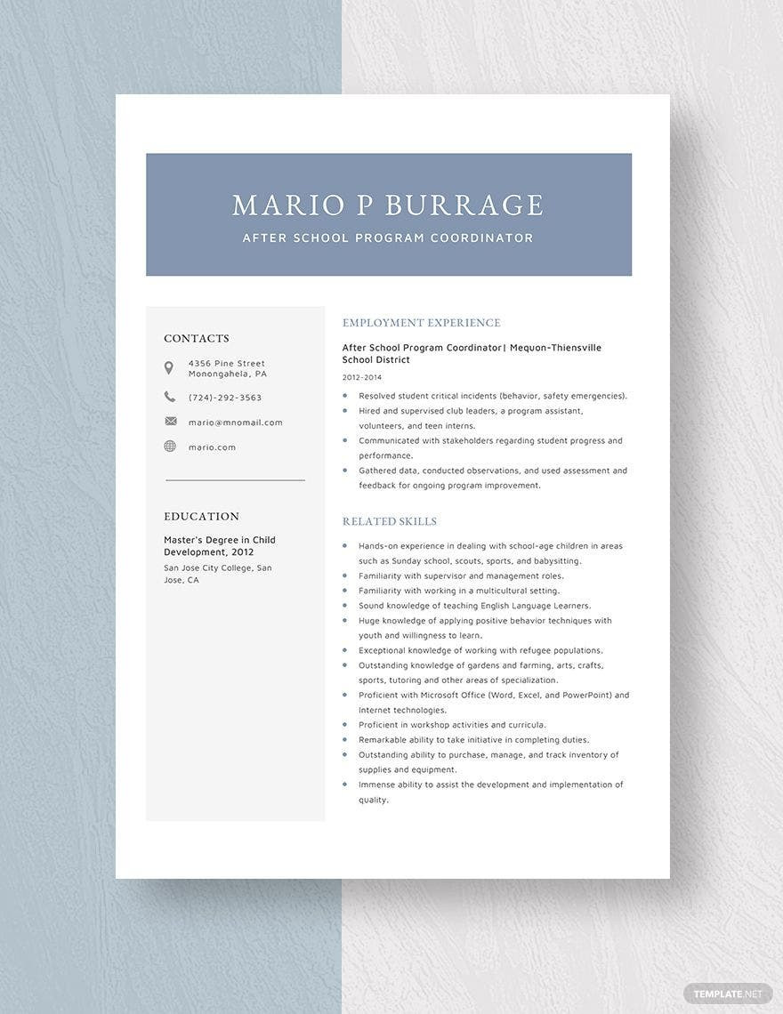 After School Program Coordinator Resume Sample after School Program Coordinator Resume Template – Word, Apple …