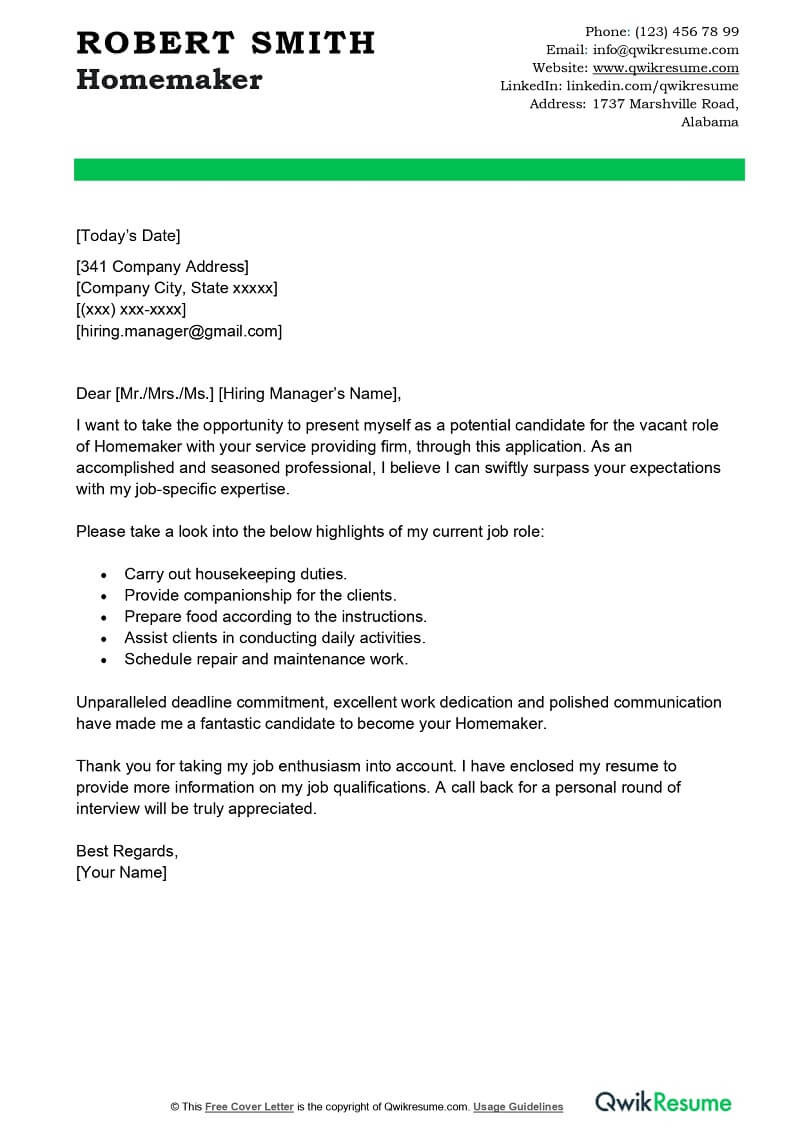 Back to Work Resume Cover Letter Sample Homemaker Cover Letter Examples – Qwikresume