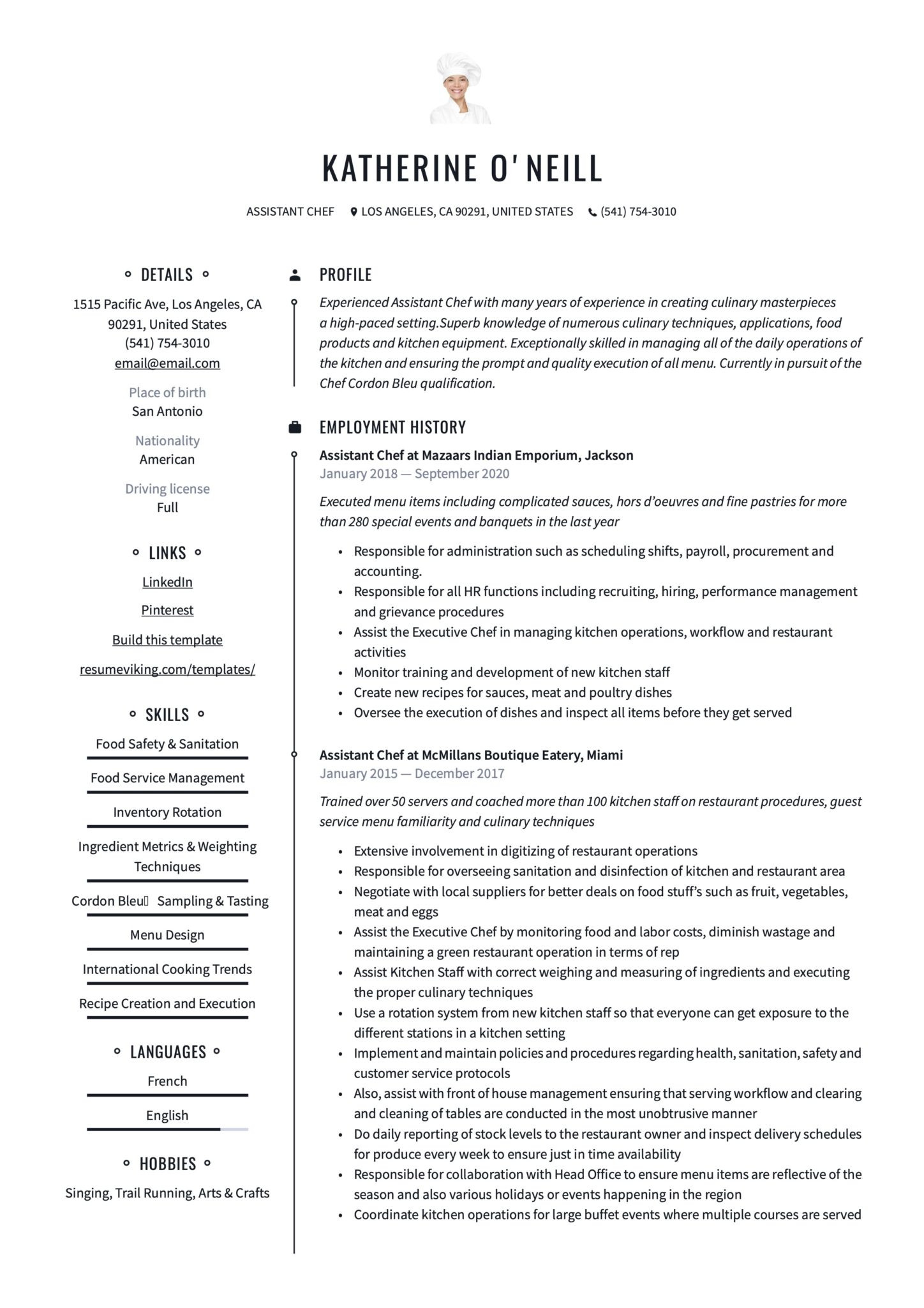 Bakery and Cooking assistant Resume Sample assistant Chef Resume & Writing Guide  18 Templates 2022