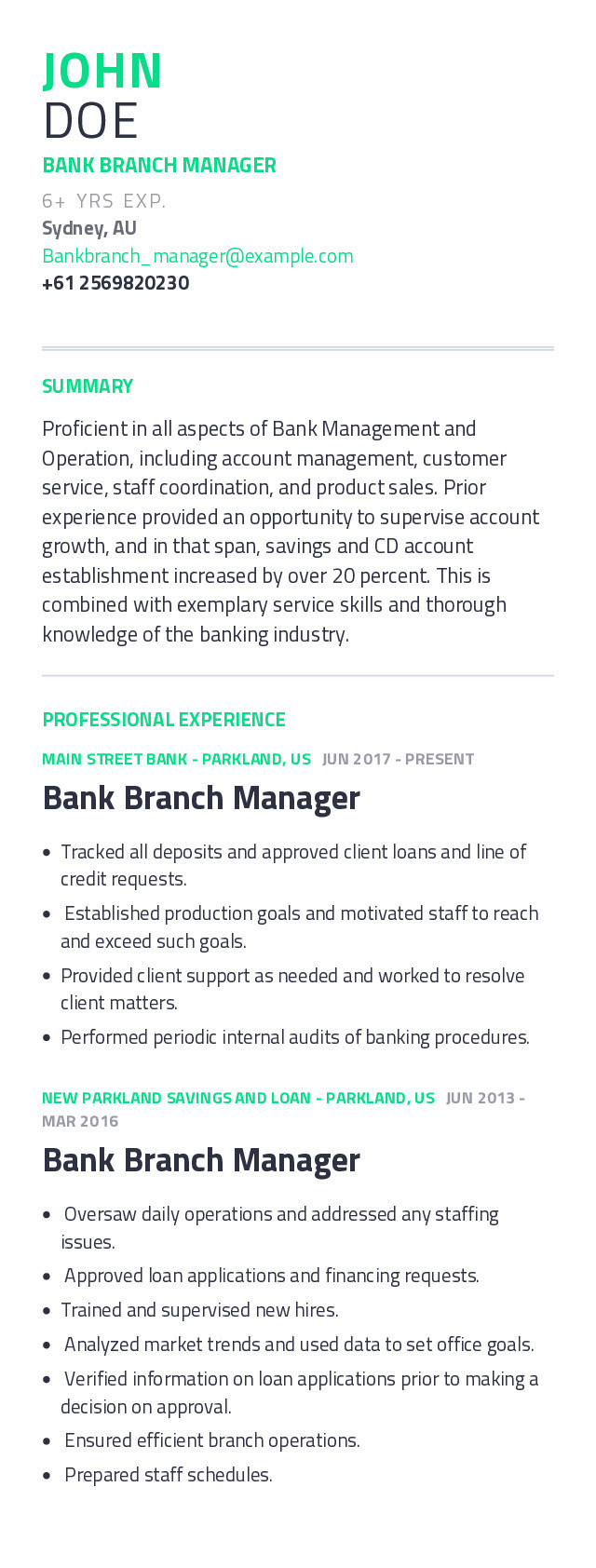Bank Branch Operations Manager Resume Sample Bank Branch Manager Resume Example with Content Sample Craftmycv