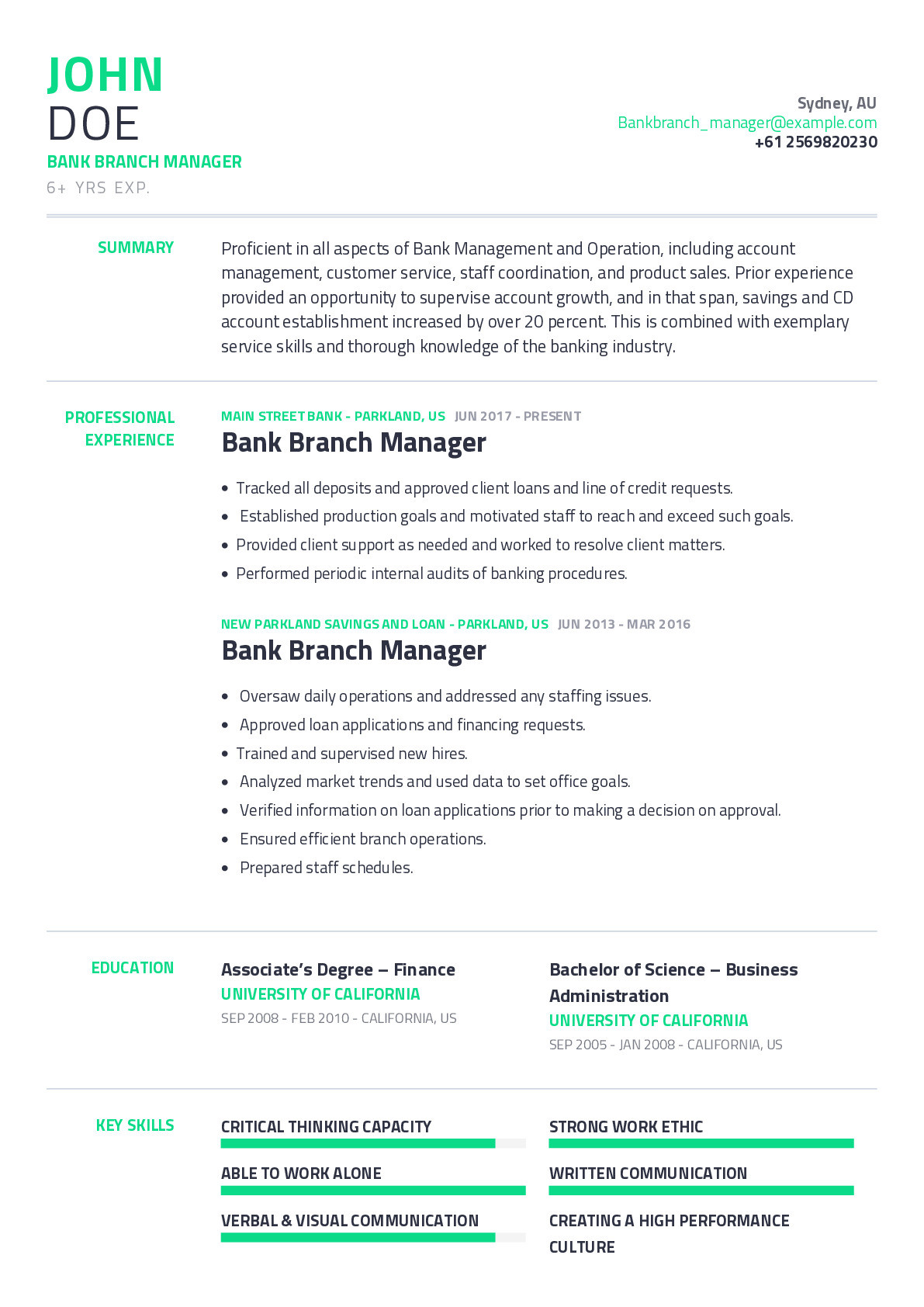 Bank Branch Operations Manager Resume Sample Bank Branch Manager Resume Example with Content Sample Craftmycv