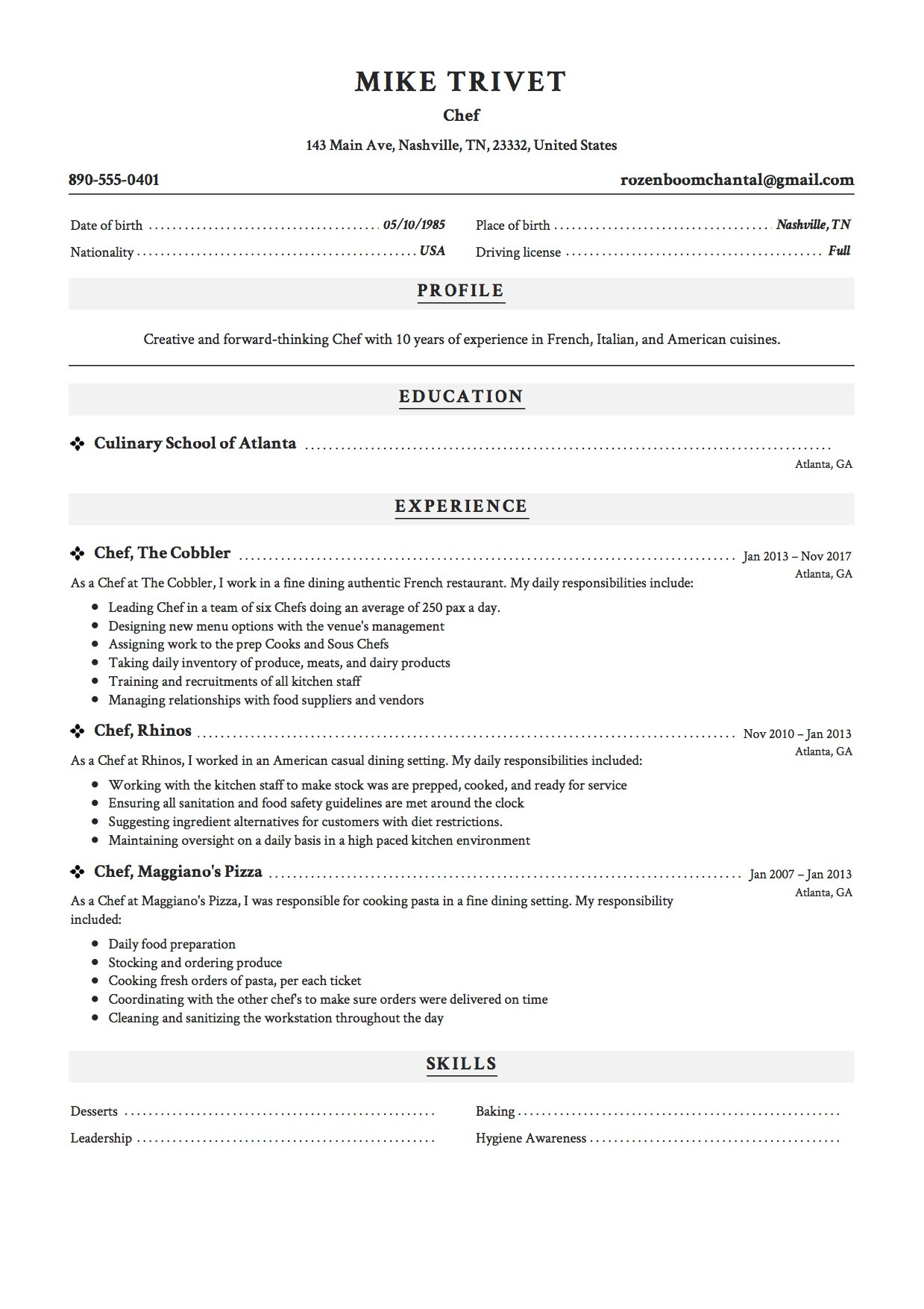 Chef De Partie Resume Sample Skills Chef Resume & Writing Guide 12 Free Templates Pdf 2022