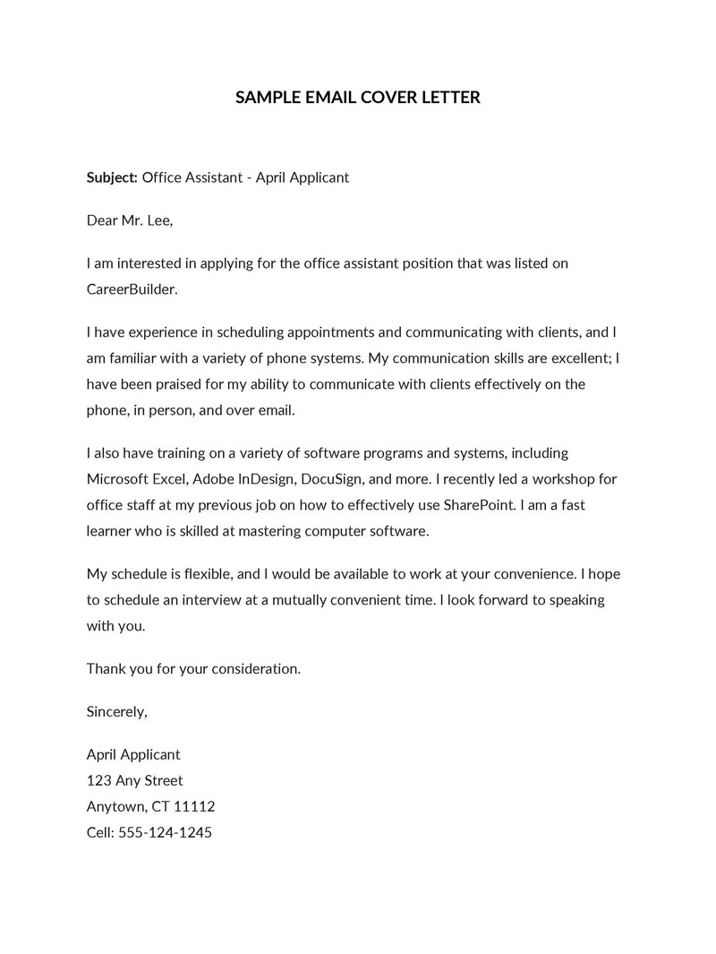 Cover Letter and Resume Email Sample 32 Email Cover Letter Samples How to Write (with Examples)