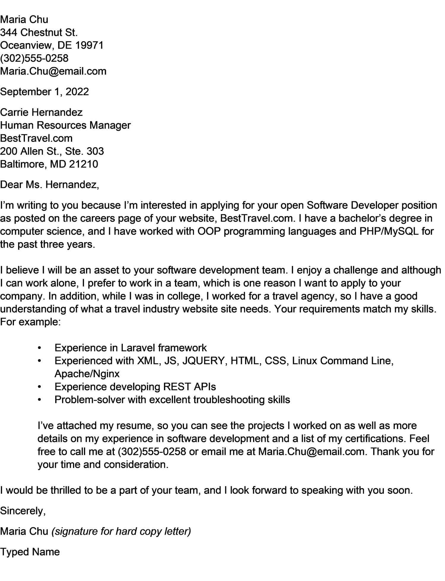 Cover Letter and Resume Sample by Industry Cover Letter Examples Listed by Type Of Job