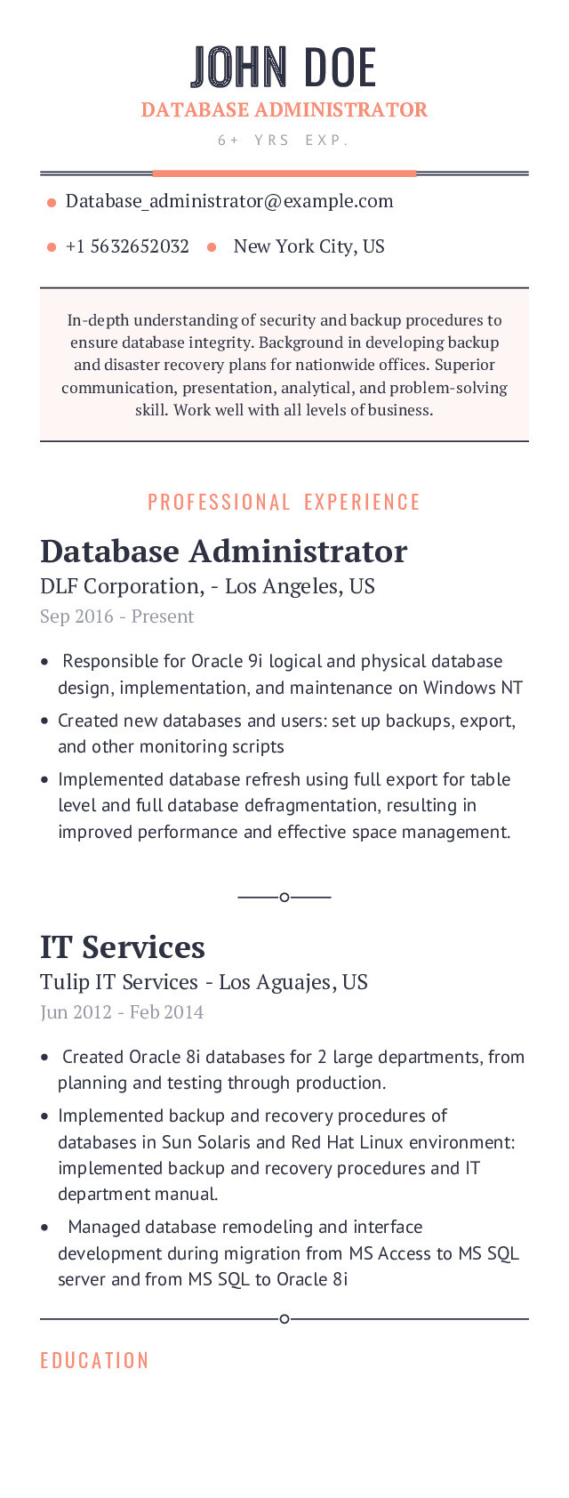 Dba Resume Sample for 3 Year Experience Database Administrator Resume Example with Content Sample Craftmycv