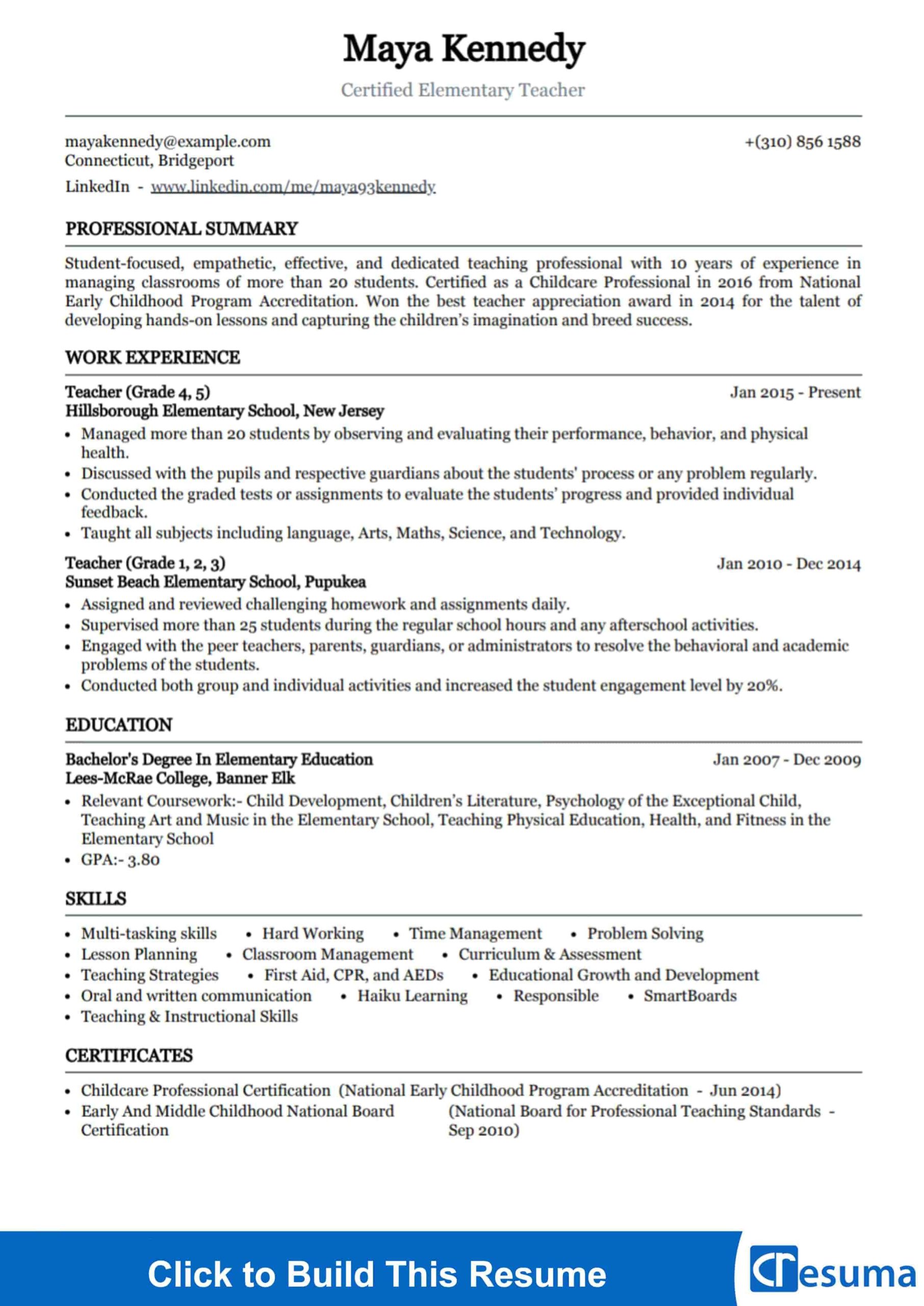 Elementary School Teacher Resume Objective Sample Elementary Teacher Resume Example 2022
