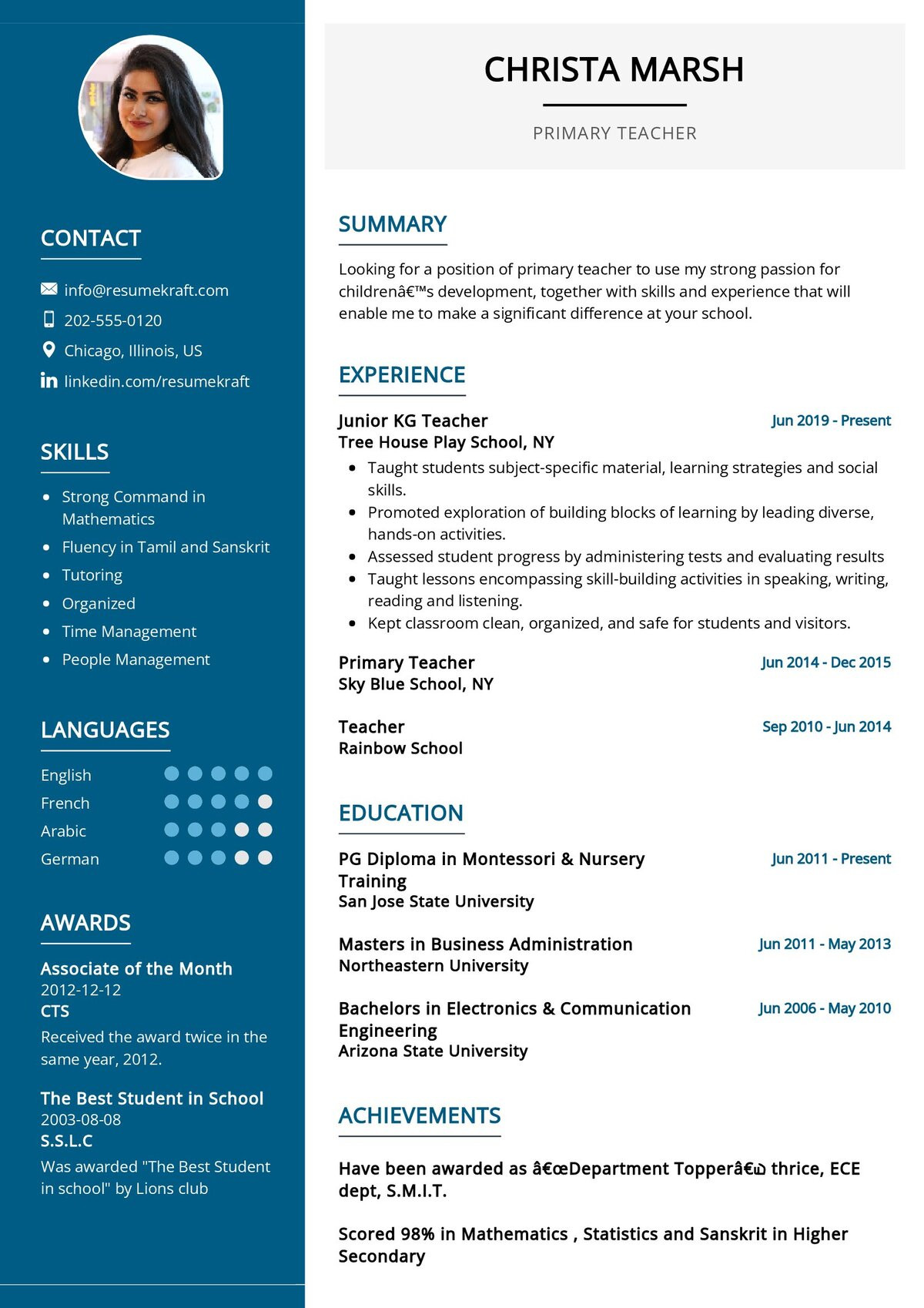 Elementary School Teacher Resume Samples Free Primary Teacher Resume Sample 2022 Writing Tips – Resumekraft
