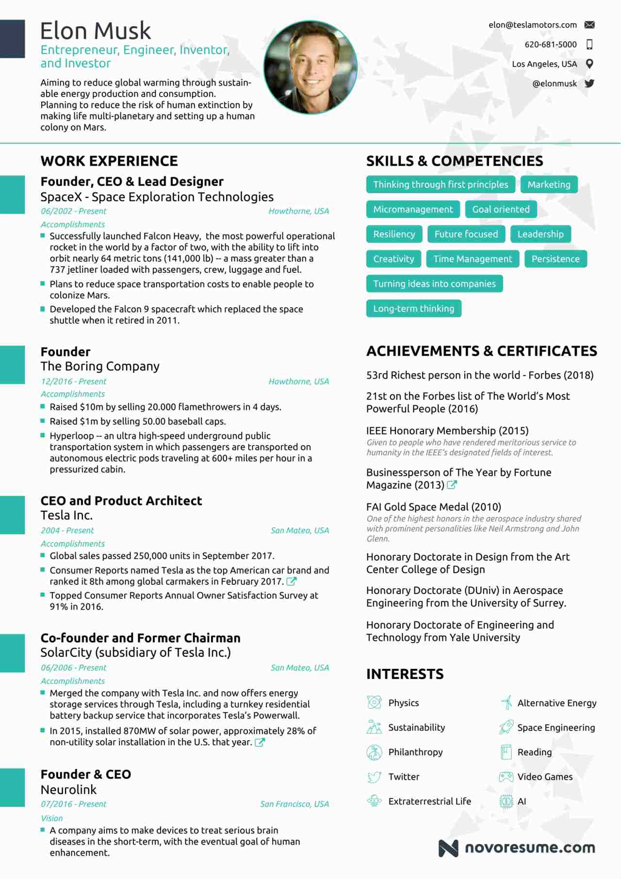 Elon Musk One Page Resume Sample Elon Musk Has A One Page Resume that We All Must Take Inspiration From