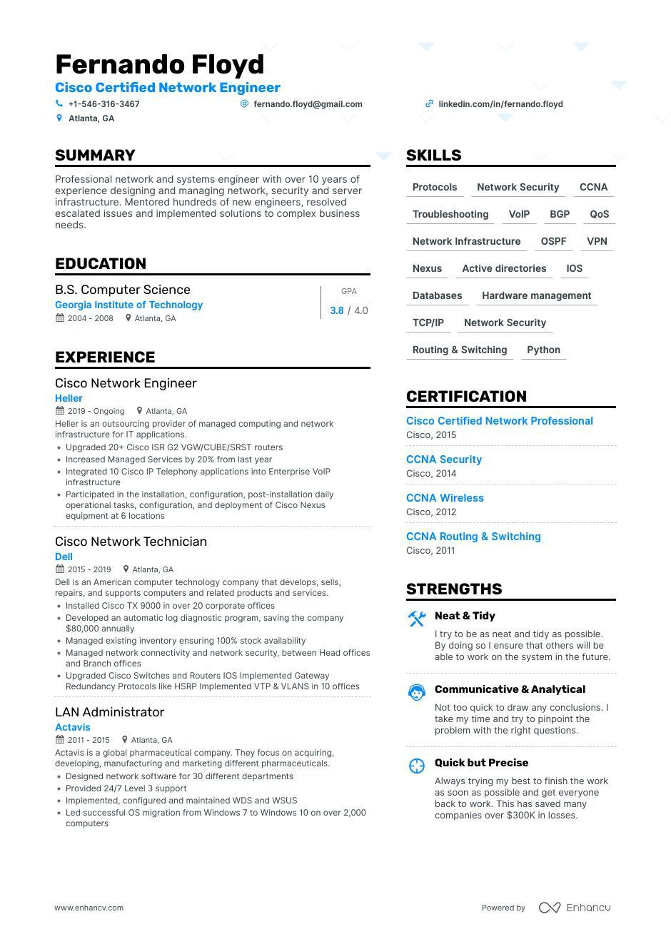 Entry Level Network Technician Sample Resume Network Engineer Resume Samples and Writing Guide for 2022 (layout …