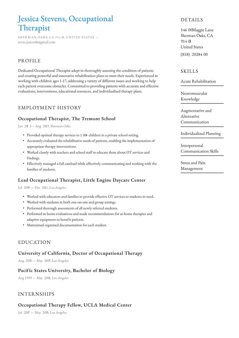 Entry Level Occupational therapy assistant Resume Sample Occupational therapist Resume Examples & Writing Tips 2022 (free