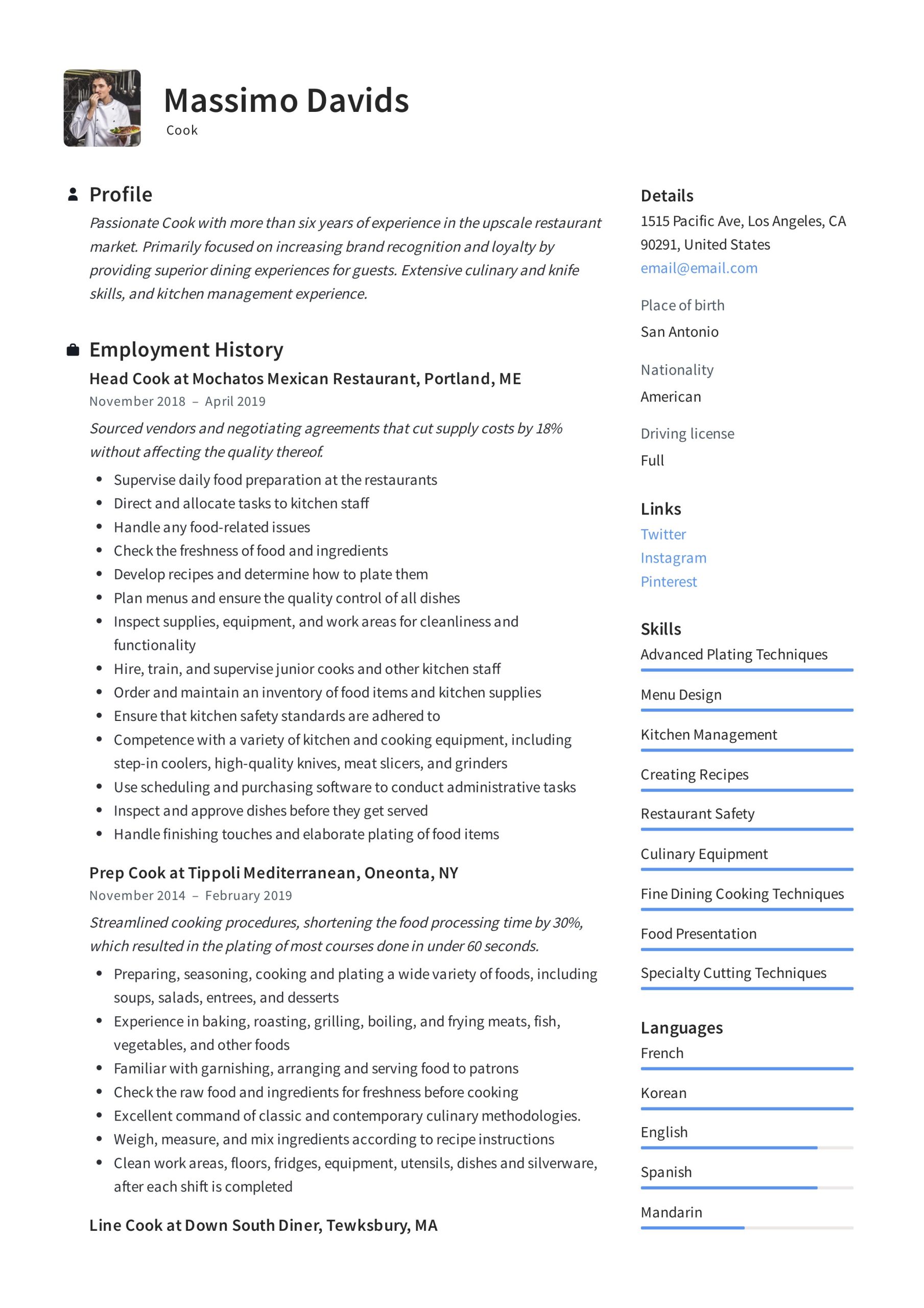 Entry Level Pastry Chef Resume Samples Cook Resume   Writing Guide 12 Resume Templates 2022