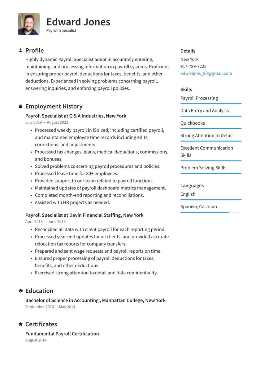 Entry Level Payroll Clerk Resume Sample Payroll Specialist Resume Examples & Writing Tips 2022 (free Guide)