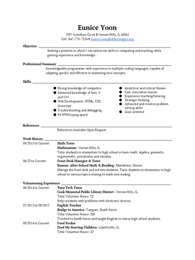 Feed My Starving Children Volunteer Resume Sample Resume Pdf Advanced Placement Cognition