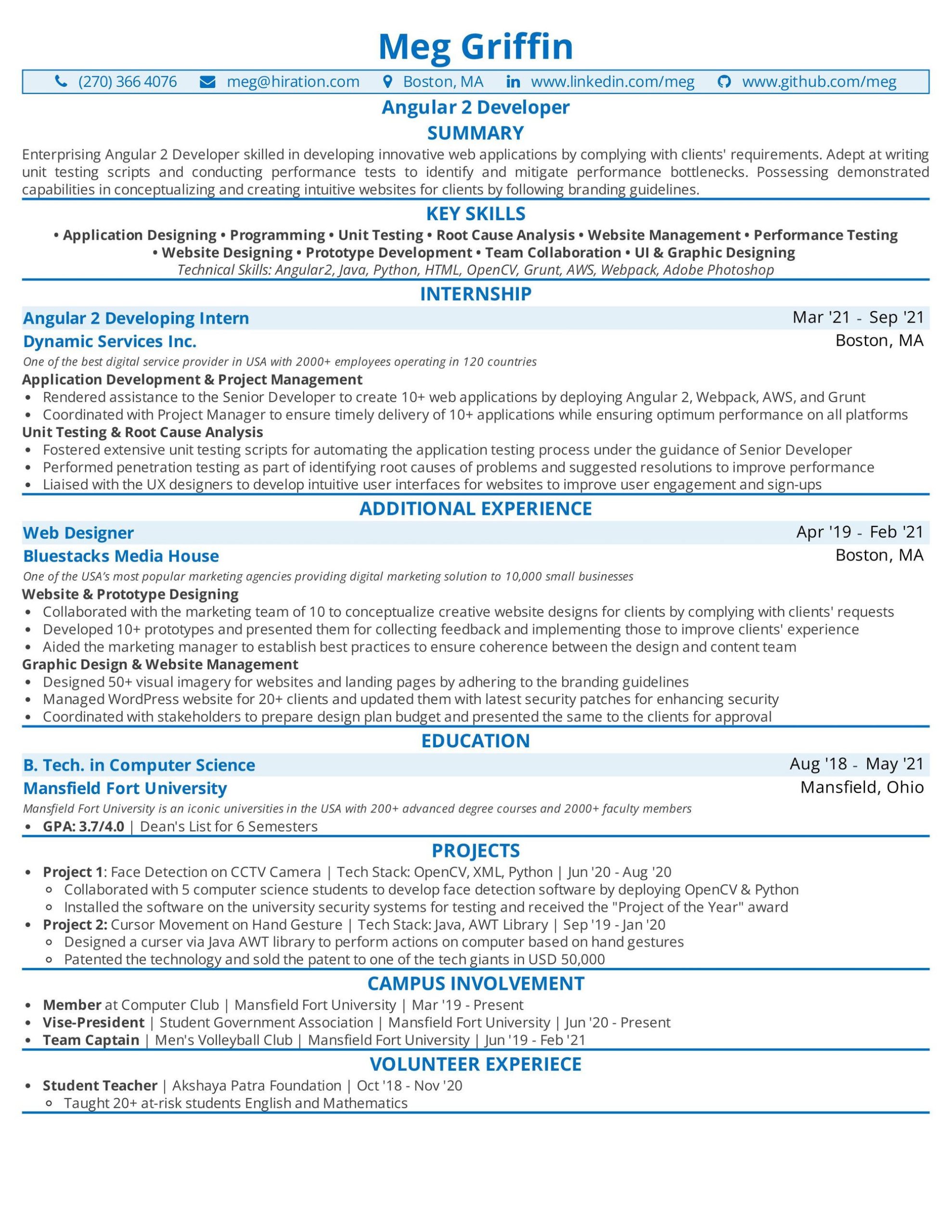 Few Lines Angular 4 Sample Resumes Angular Js Resume Blog: 2022 Guide with Complete Resume Samples