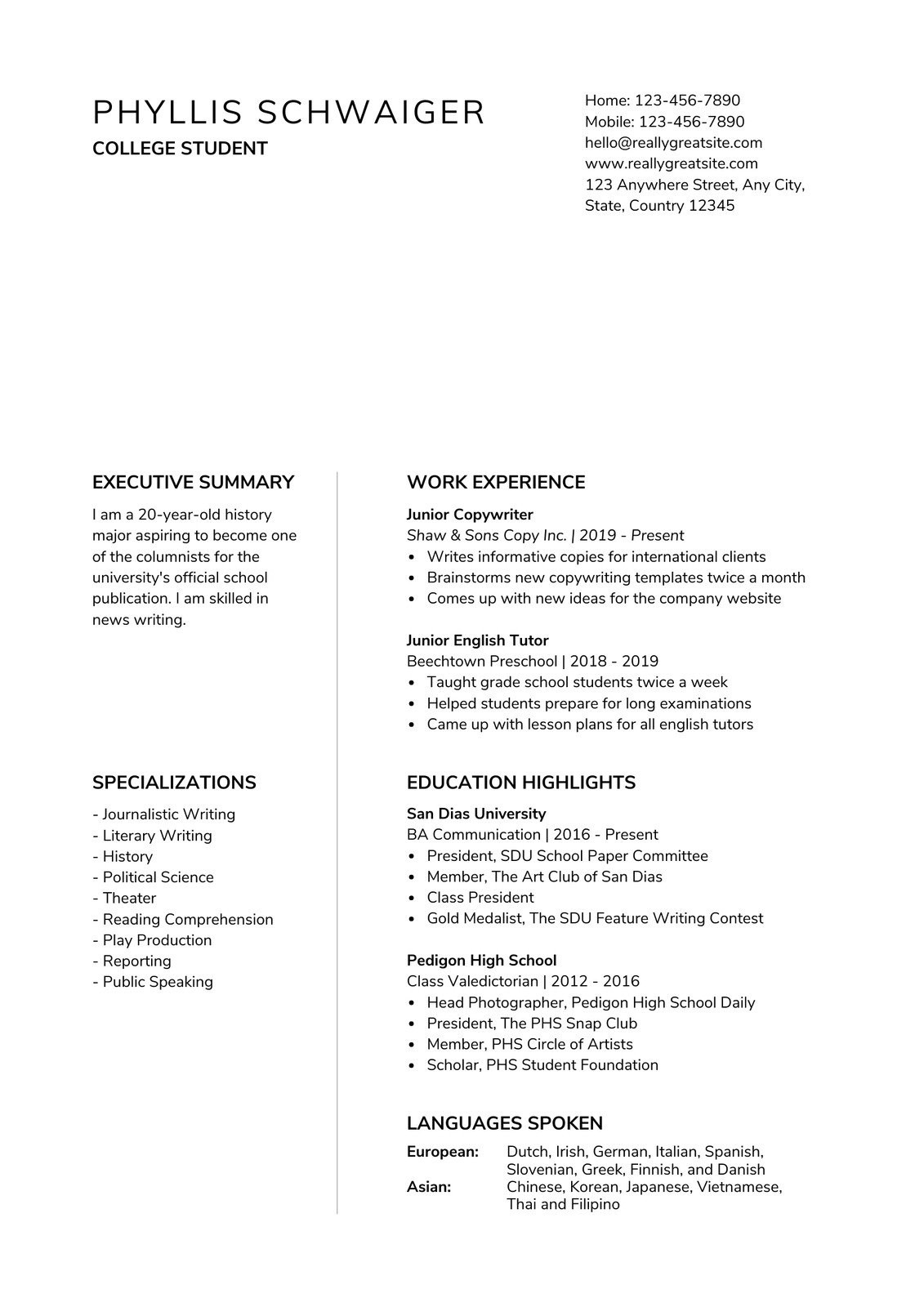 Free Recent College Graduate Resume Template Free Printable, Customizable College Resume Templates Canva