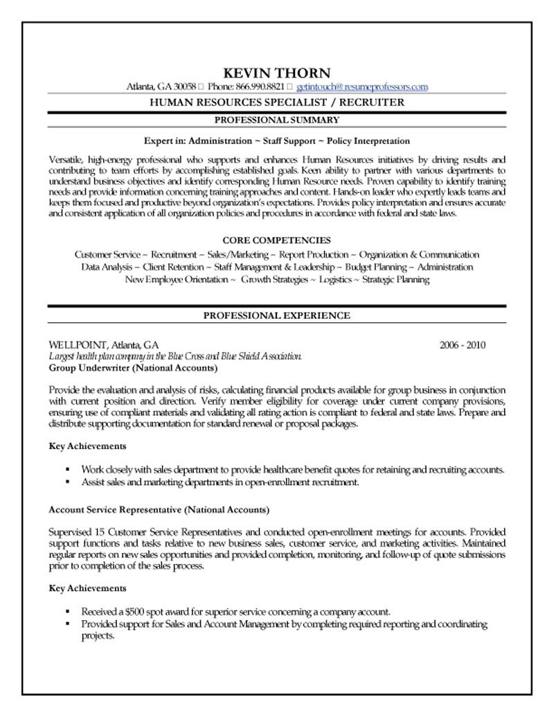 Free Sample Of Human Services Resume Human Resources Specialist Resume
