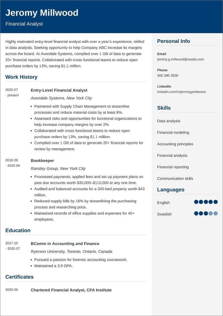 Functional Resume Sample for Financial Analyst Entry-level Financial Analyst Resumeâsample and Writing Tips