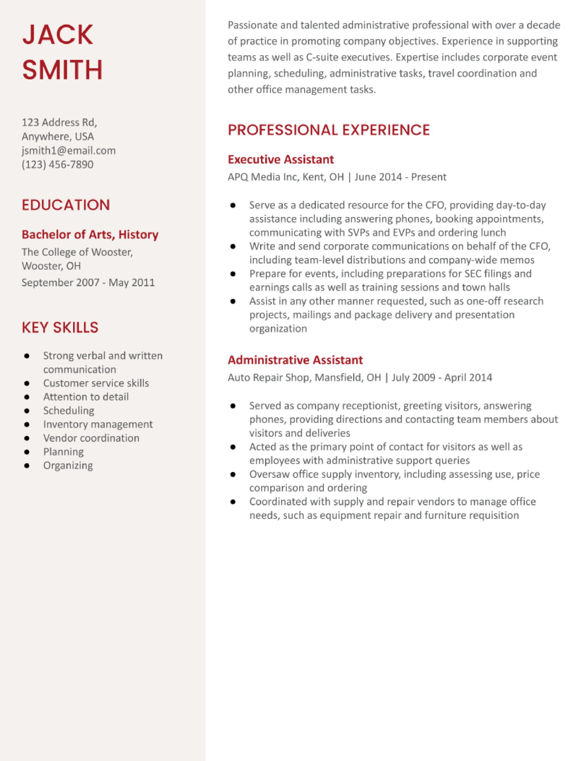 executive assistant resume examples