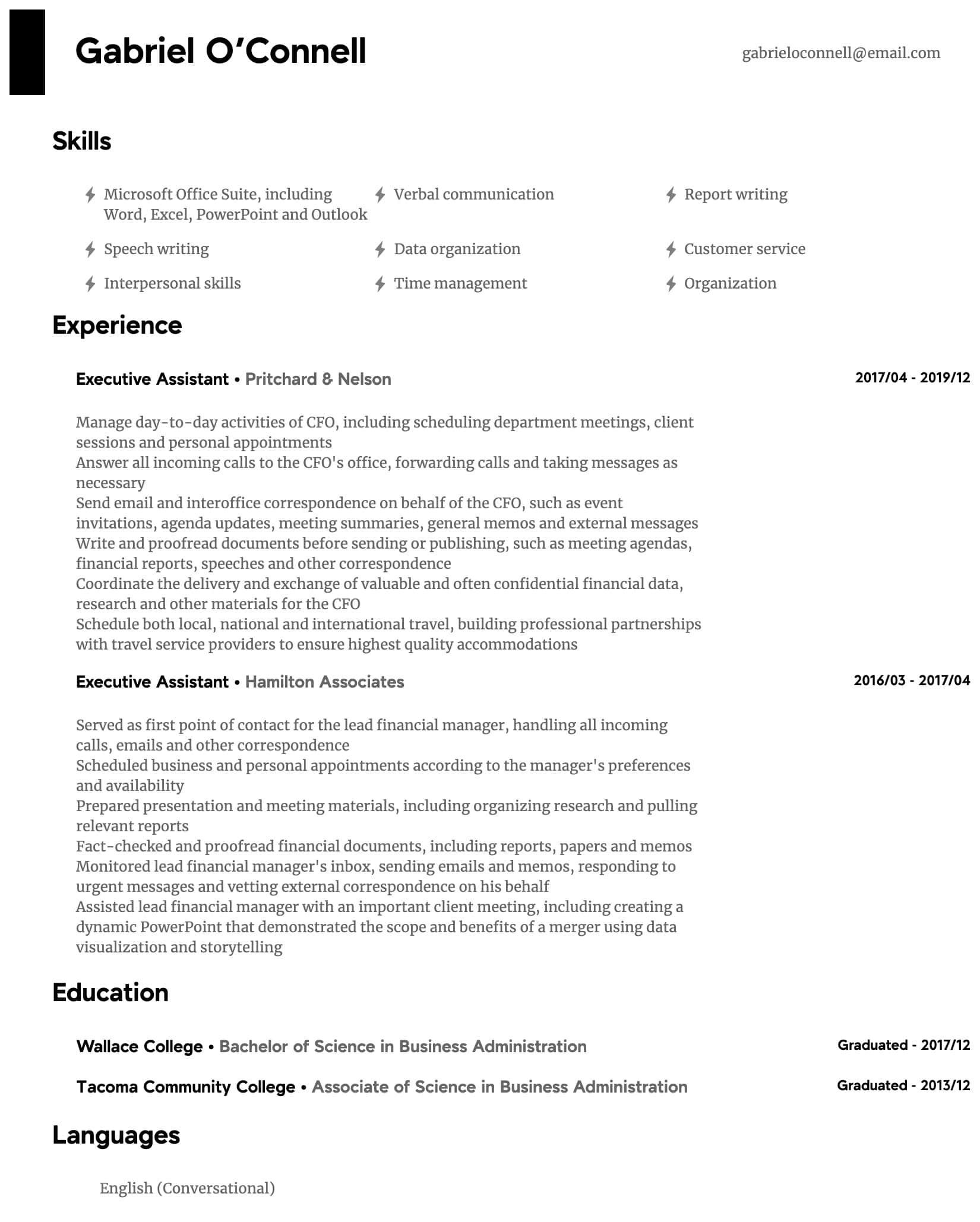 executive assistant resume sample