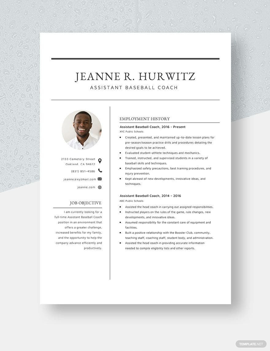 High School Baseball Coach Resume Sample assistant Baseball Coach Resume Template – Word, Apple Pages …