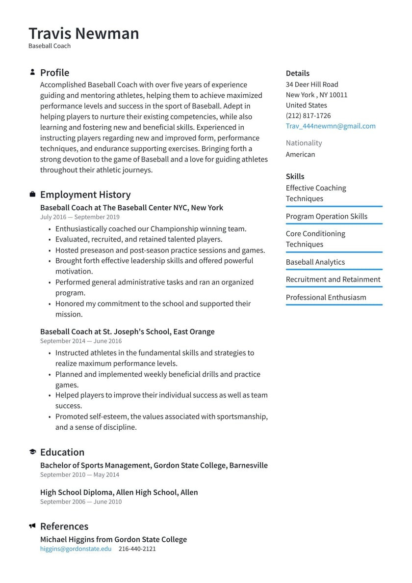 High School Baseball Coach Resume Sample Baseball Coach Resume Examples & Writing Tips 2022 (free Guide)