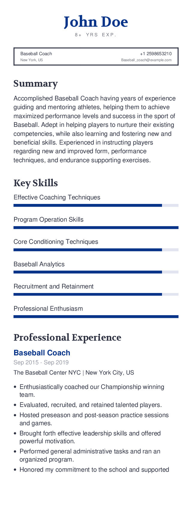 High School Baseball Coach Resume Samples Baseball Coach Resume Example with Content Sample Craftmycv