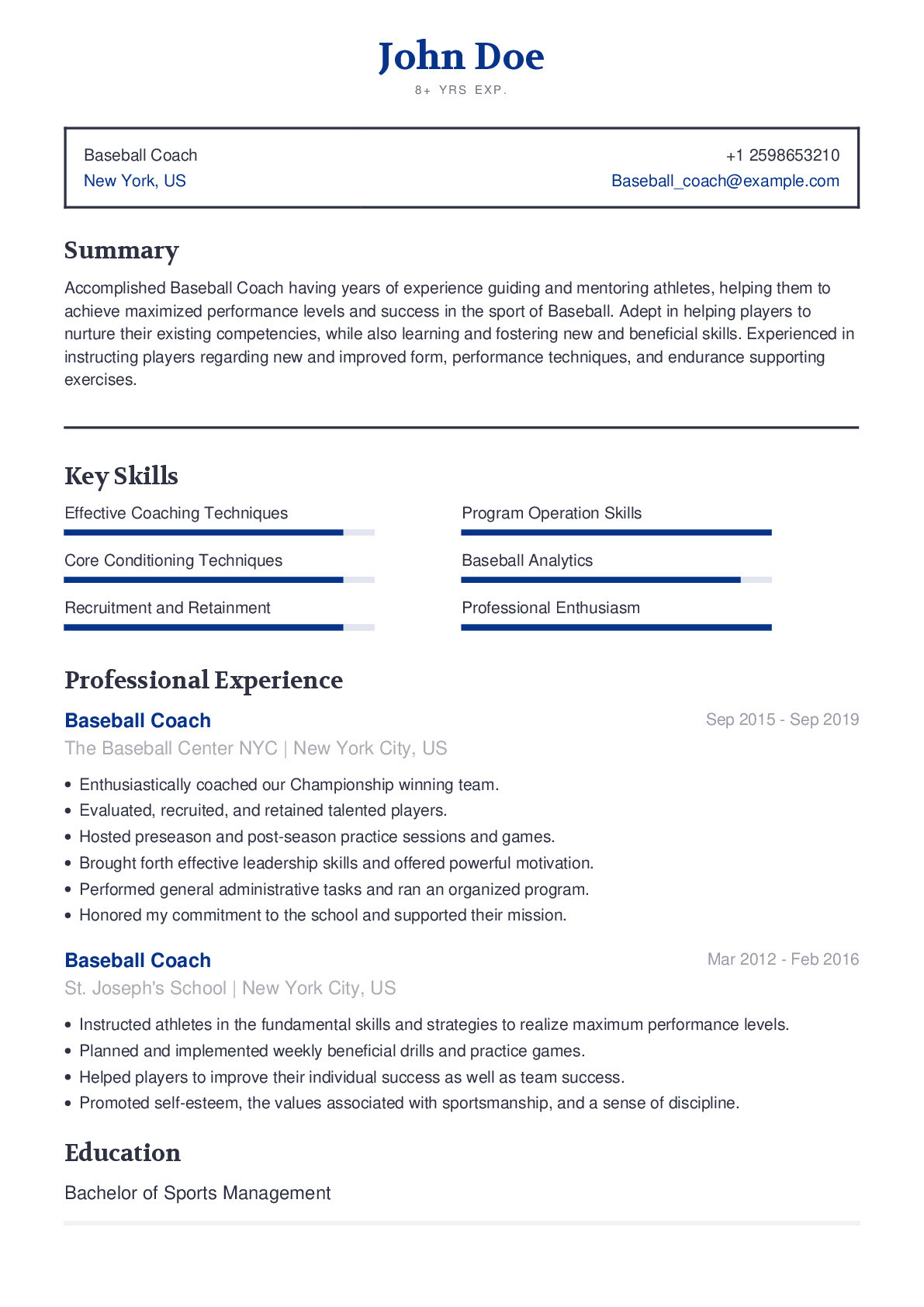 High School Baseball Coach Resume Samples Baseball Coach Resume Example with Content Sample Craftmycv
