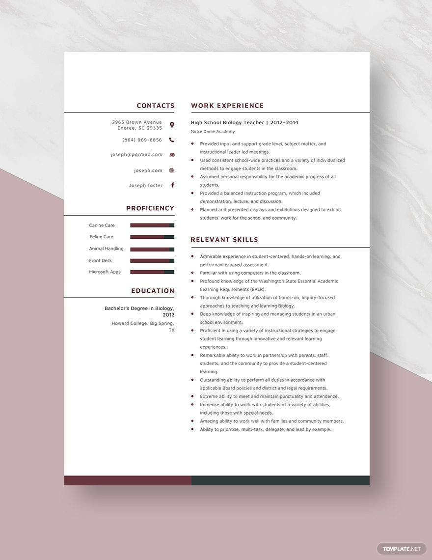 High School Biology Teacher Resume Sample High School Biology Teacher Resume Template – Word, Apple Pages … High School Biology Teacher Resume Sample High School Biology Teacher Resume Template – Word, Apple Pages …