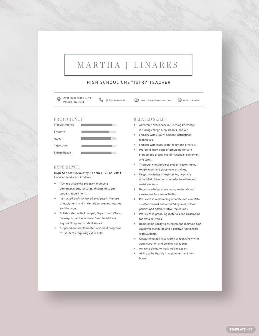 High School Chemistry Teacher Resume Sample High School Chemistry Teacher Resume Template – Word, Apple Pages …