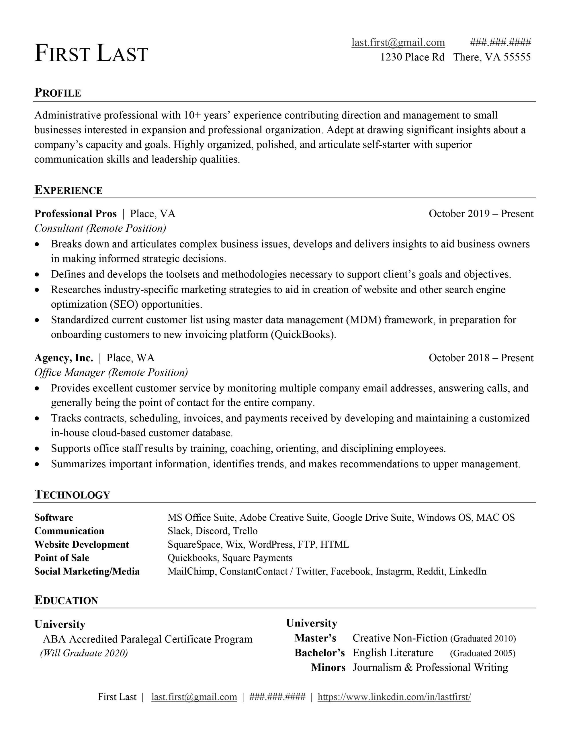 Indeed Sample Resume for Quality Engineer Administrative Professional – Generic Linkedin/indeed Resume (more …