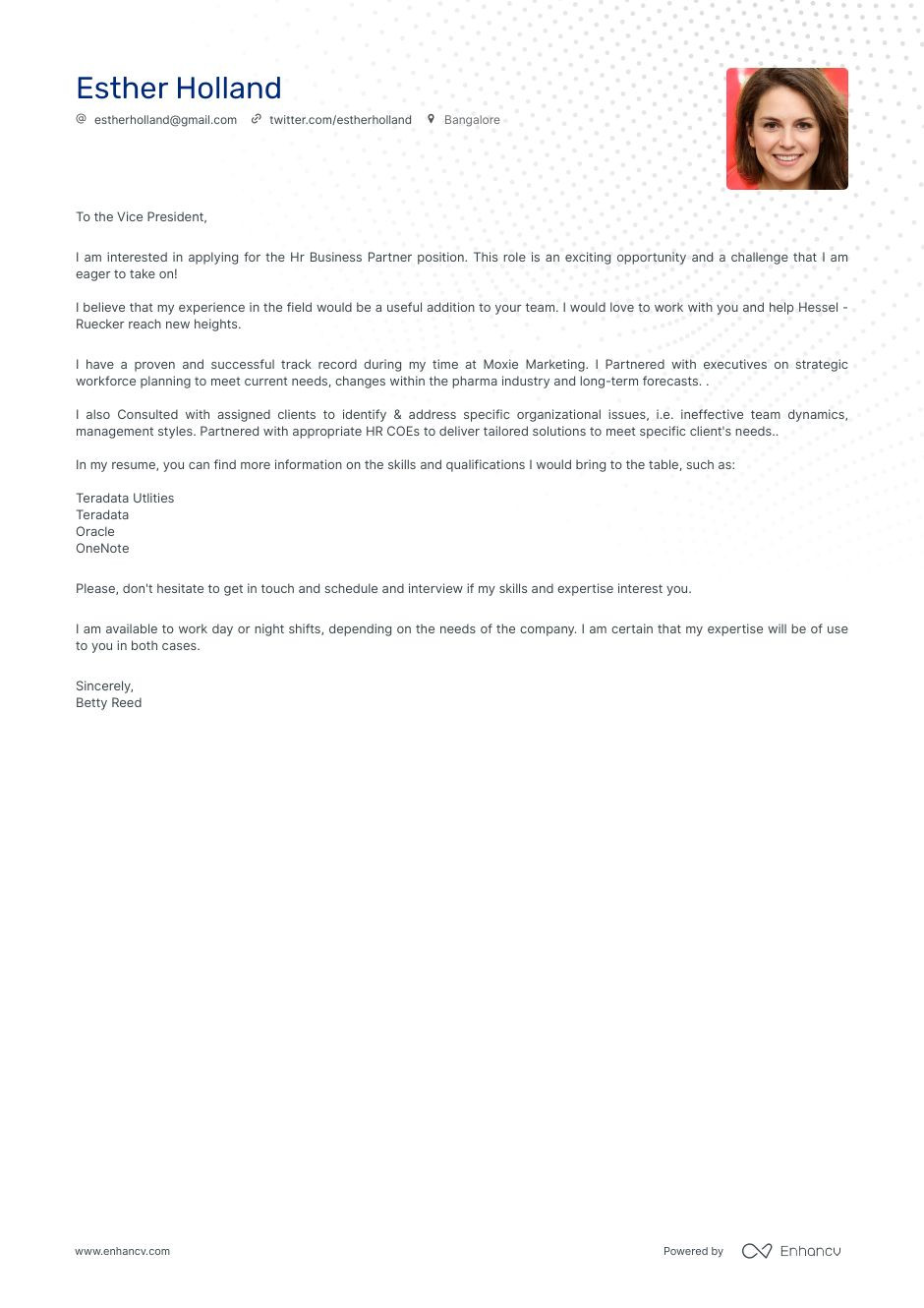 Junior Human Resource Business Partner Sample Resume Real Hr Business Partner Cover Letter Example for 2022