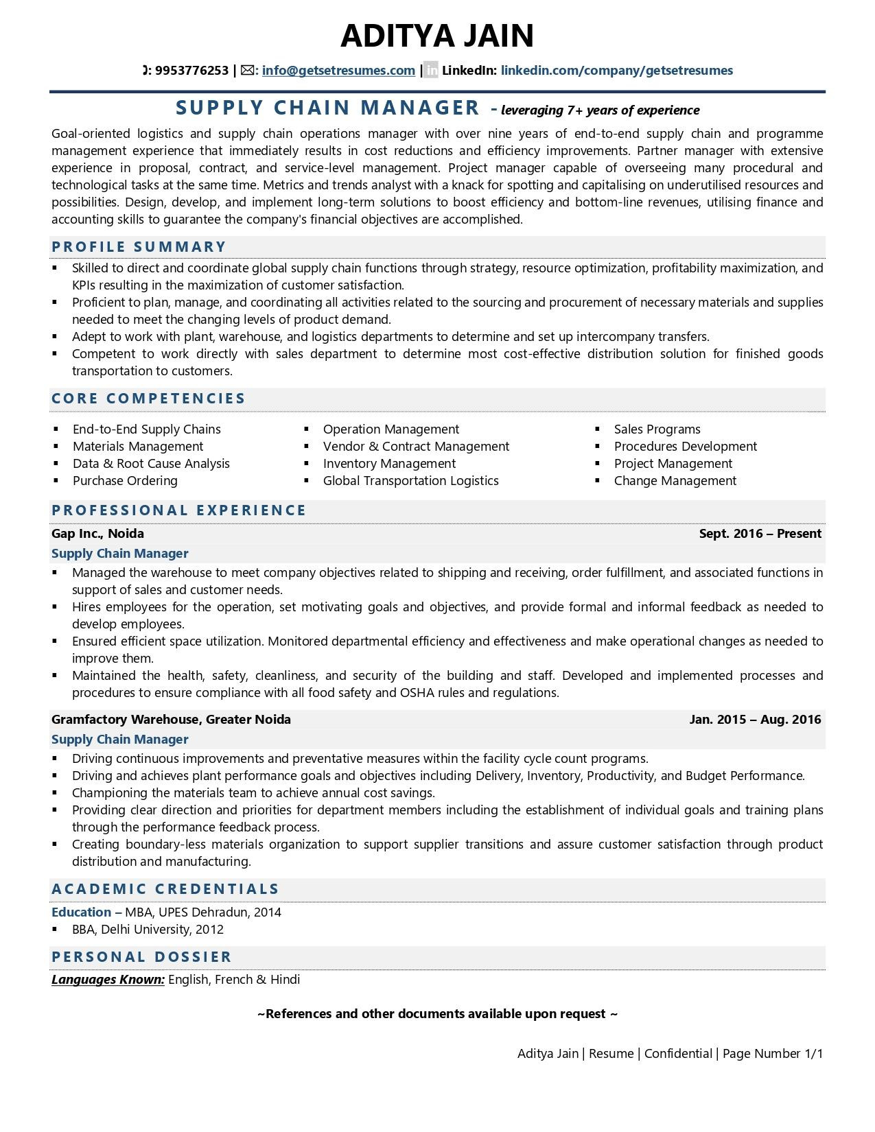 Material Management Summary On A Resume Sample Supply Chain Manager Resume Examples & Template (with Job Winning …