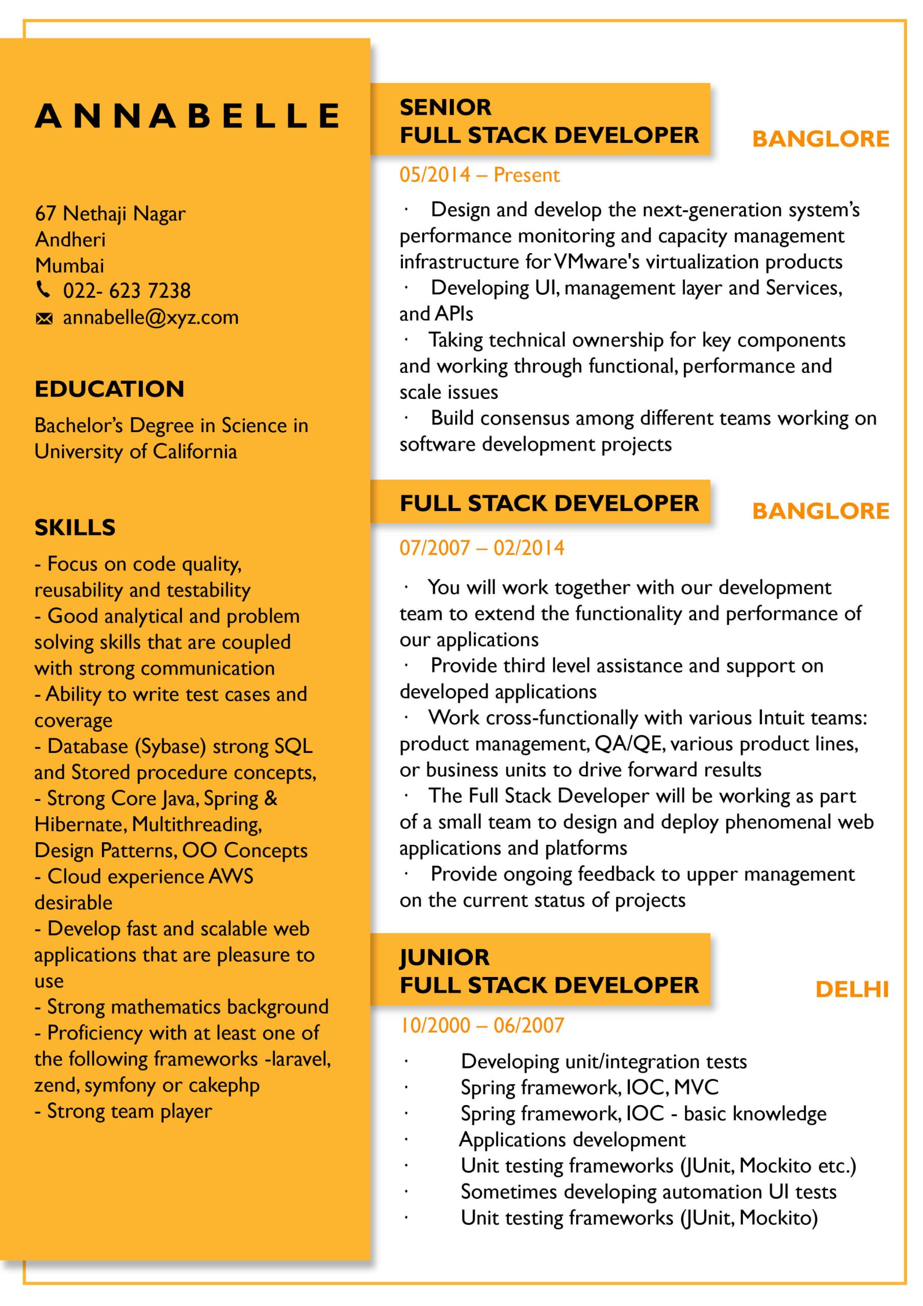 Net Developer with Main Frames Sample Resume Full Stack Developer Resume Template Samples