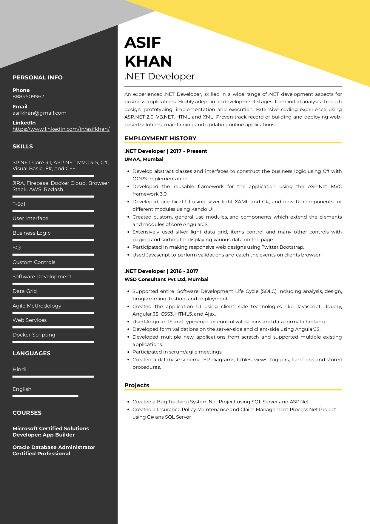 Net Developer with oracle Sample Resume Sample Resume Of .net Developer with Template & Writing Guide …