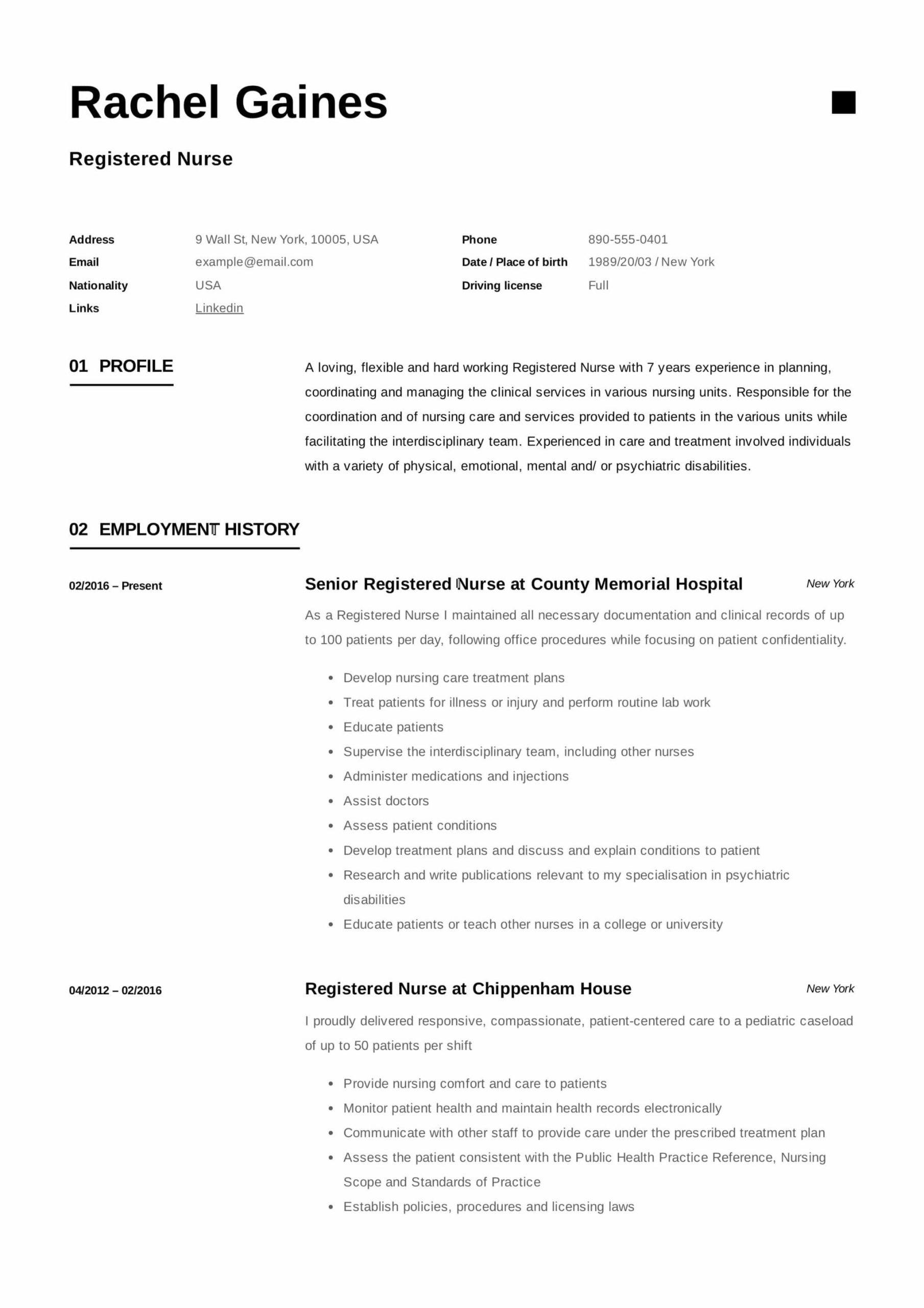 Nurse Sample Resume with Job Description Registered Nurse Resume Sample & Writing Guide
