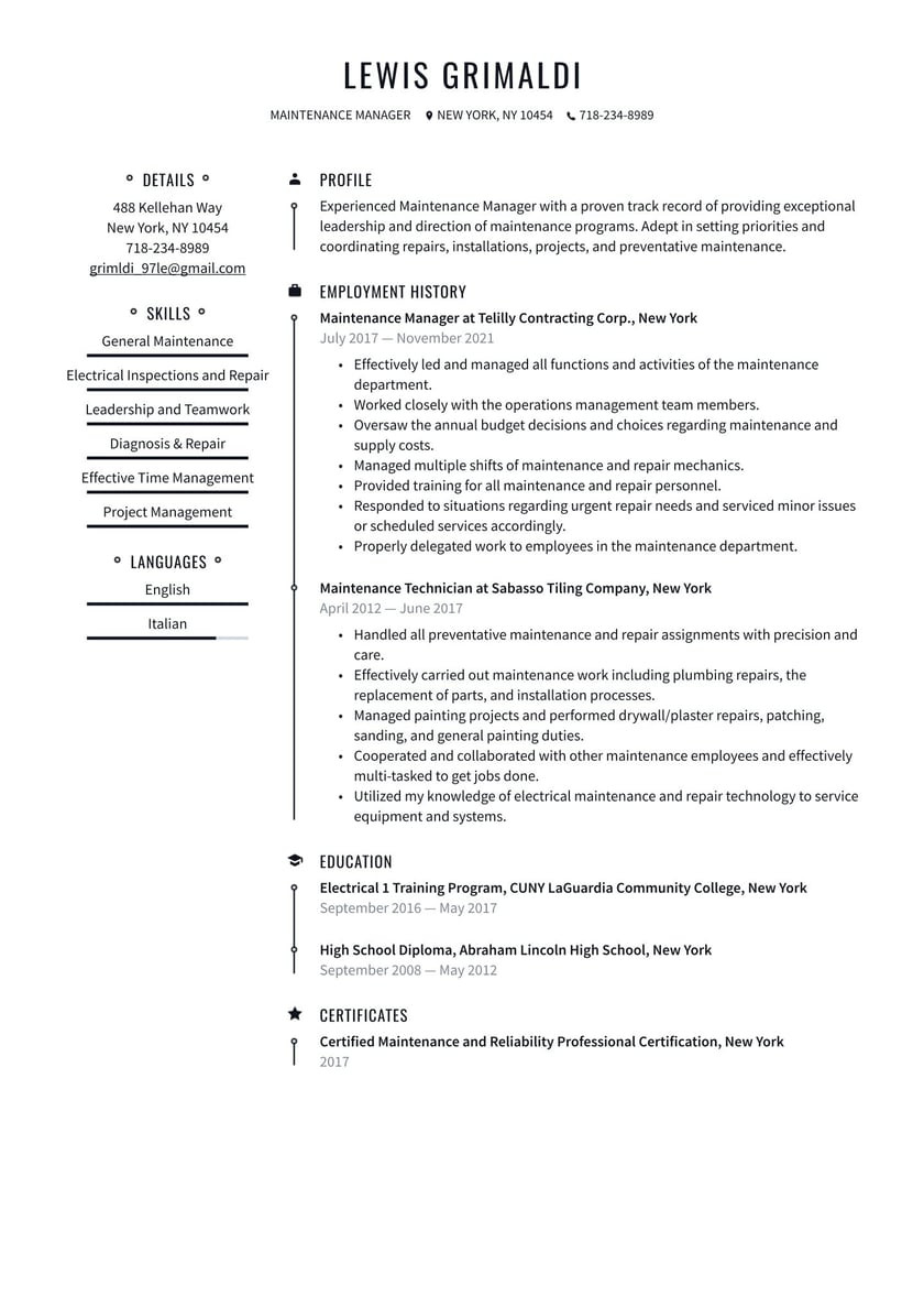Operation and Maintenance Technician Resume Sample Maintenance and Repair Resume Examples & Writing Tips 2022 (free