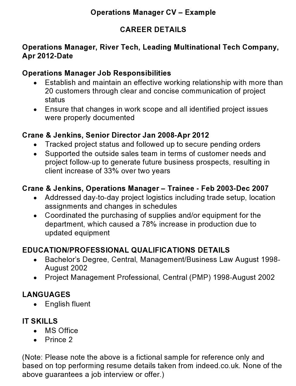 operations manager cv template beispiele