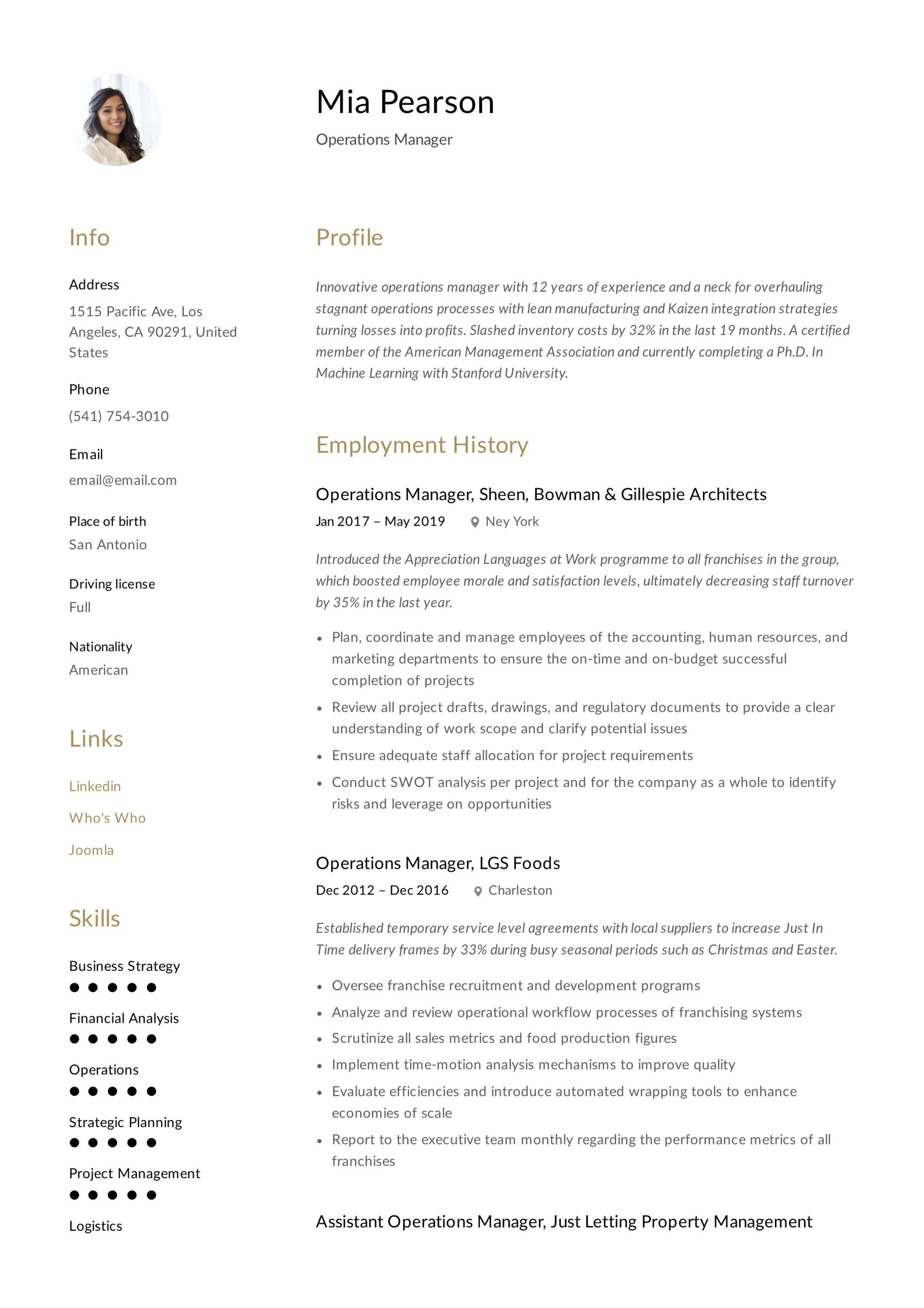 Operation Manager Job Description Resume Sample Operations Manager Resume & Writing Guide  12 Examples Pdf